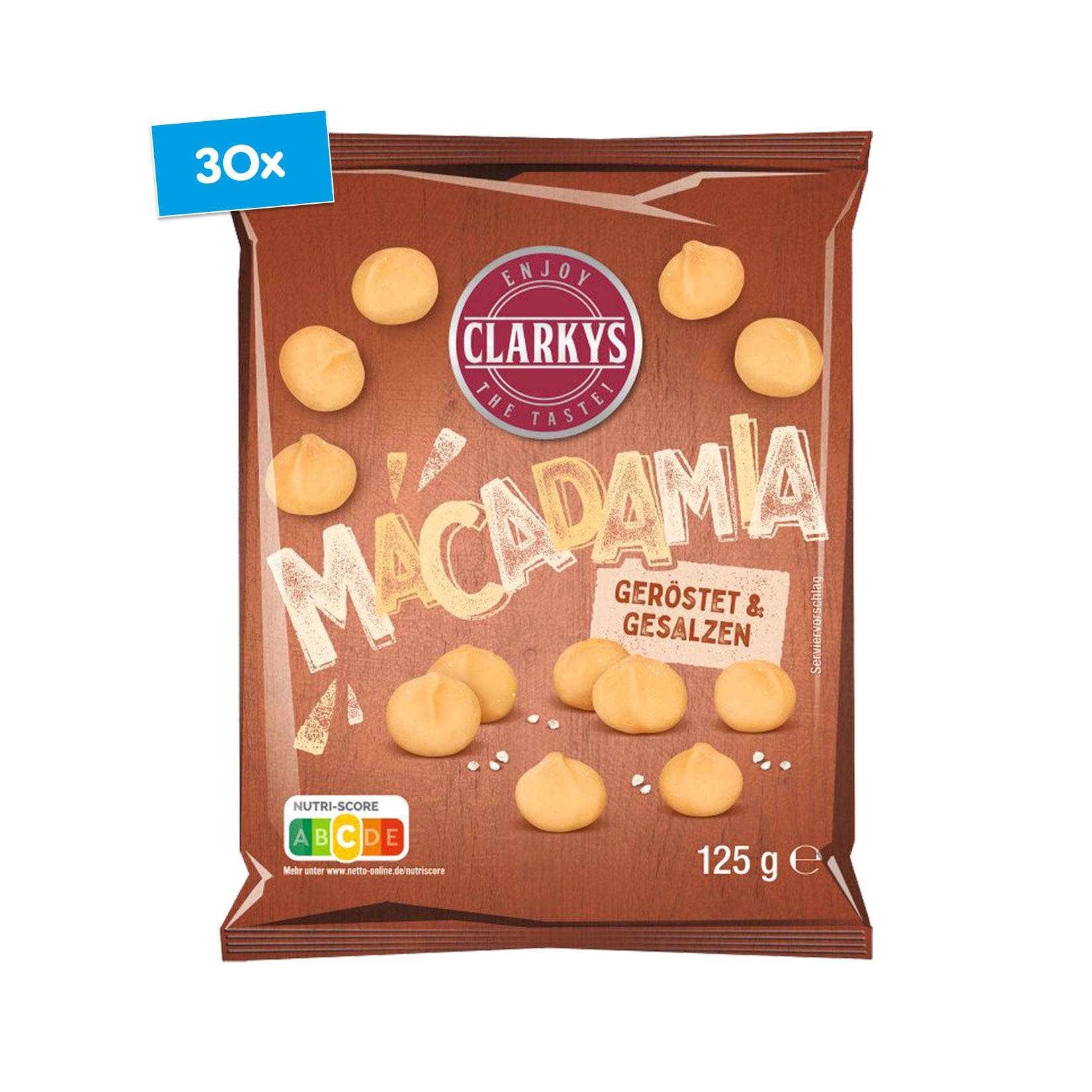 Clarkys Macadamia ger&ouml;stet & gesalzen 125 g, 30er Pack - Bild 1