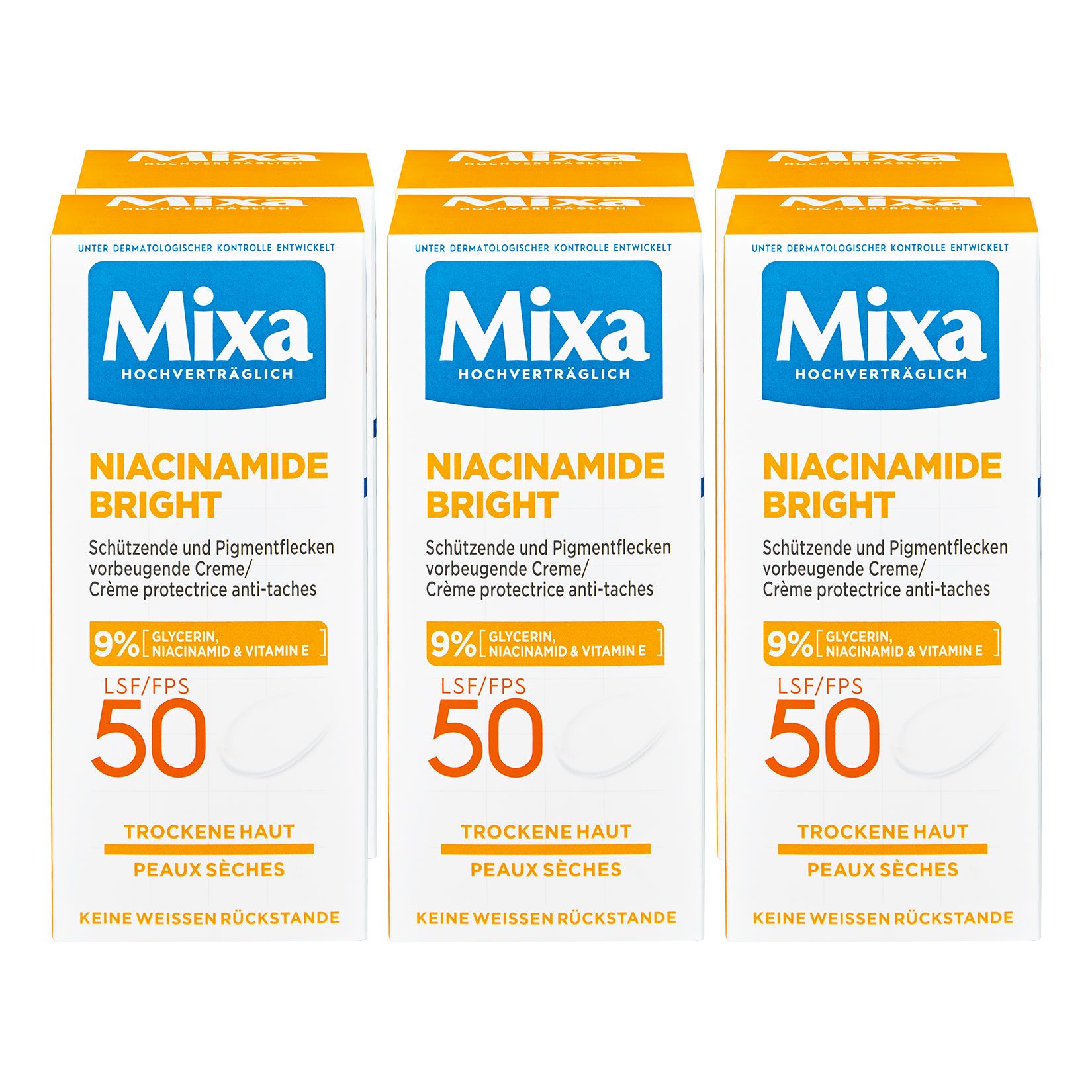 Mixa Feuchtigkeitscreme Niacinamide Bright LSF50 50 ml, 6er Pack - Bild 1