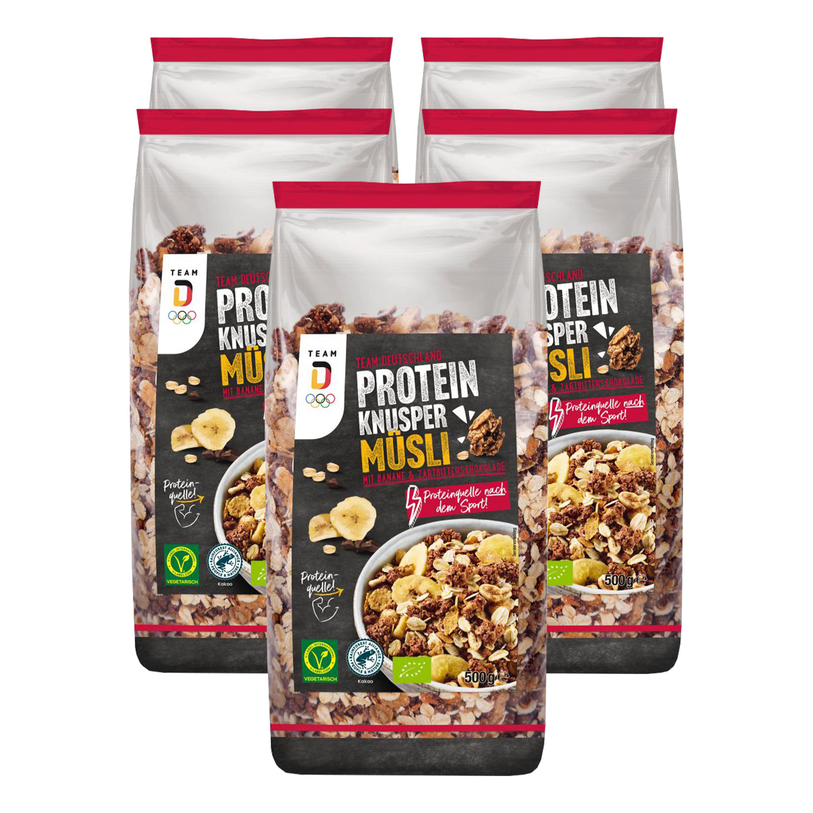 Team D Knusper M&uuml;sli Schoko Banane 500 g, 5er Pack - Bild 1