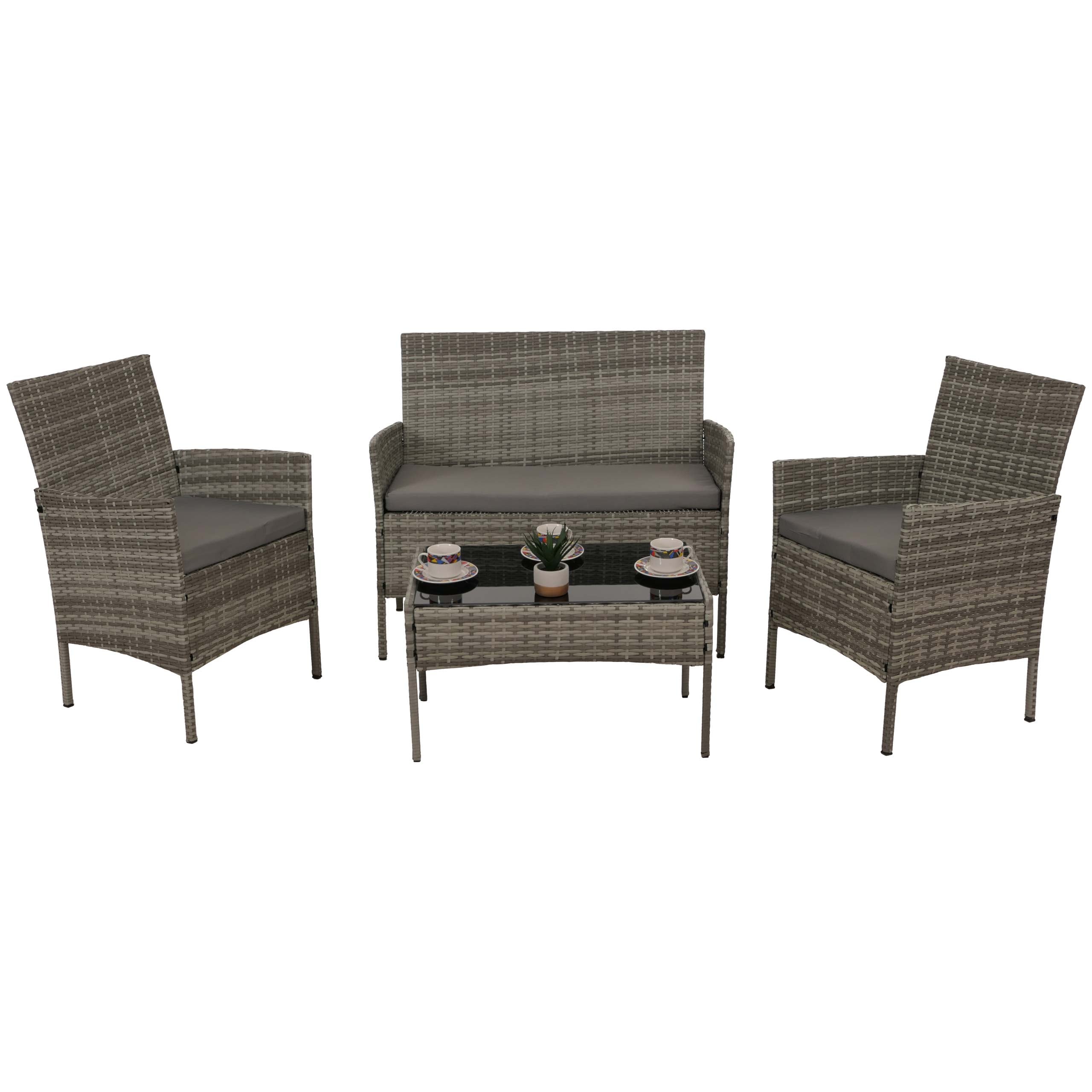 Poly-Rattan Garten-Garnitur MCW-N98, Sitzgruppe Lounge-Set, Metall Glas Stoff/Textil (180g/m&sup2;) ~ grau, Kissen hellgrau - Bild 1