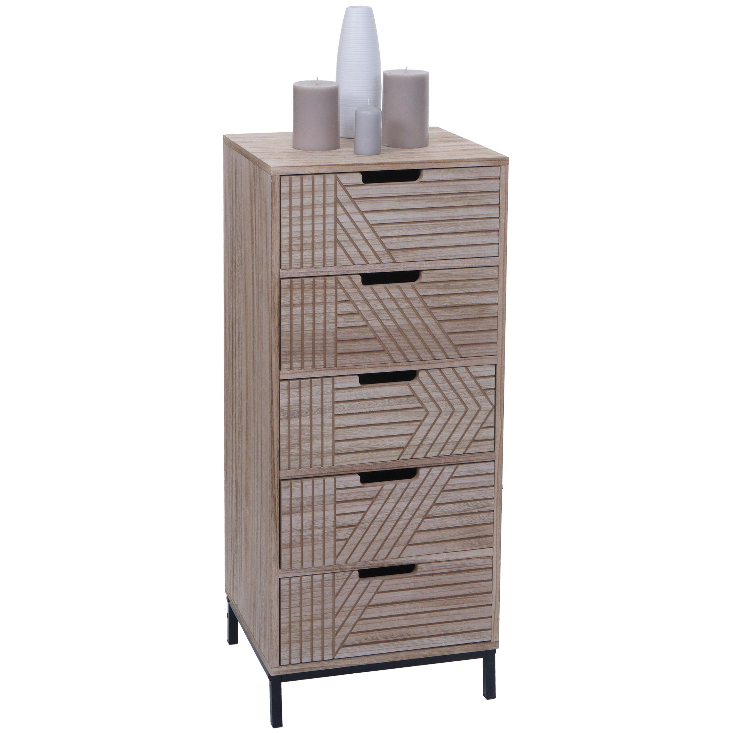 Kommode MCW-N90, Schrank Highboard, 3D-Design 5 Schubladen Holz Metall 84x35x29cm ~ natur - Bild 1