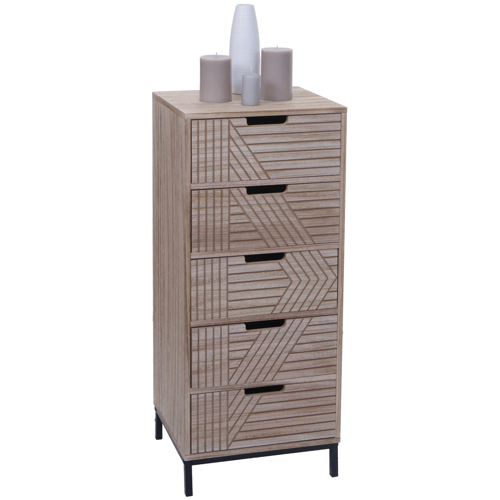 Kommode MCW-N90, Schrank Highboard, 3D-Design 5 Schubladen Holz Metall 84x35x29cm ~ natur | 04057651711218
