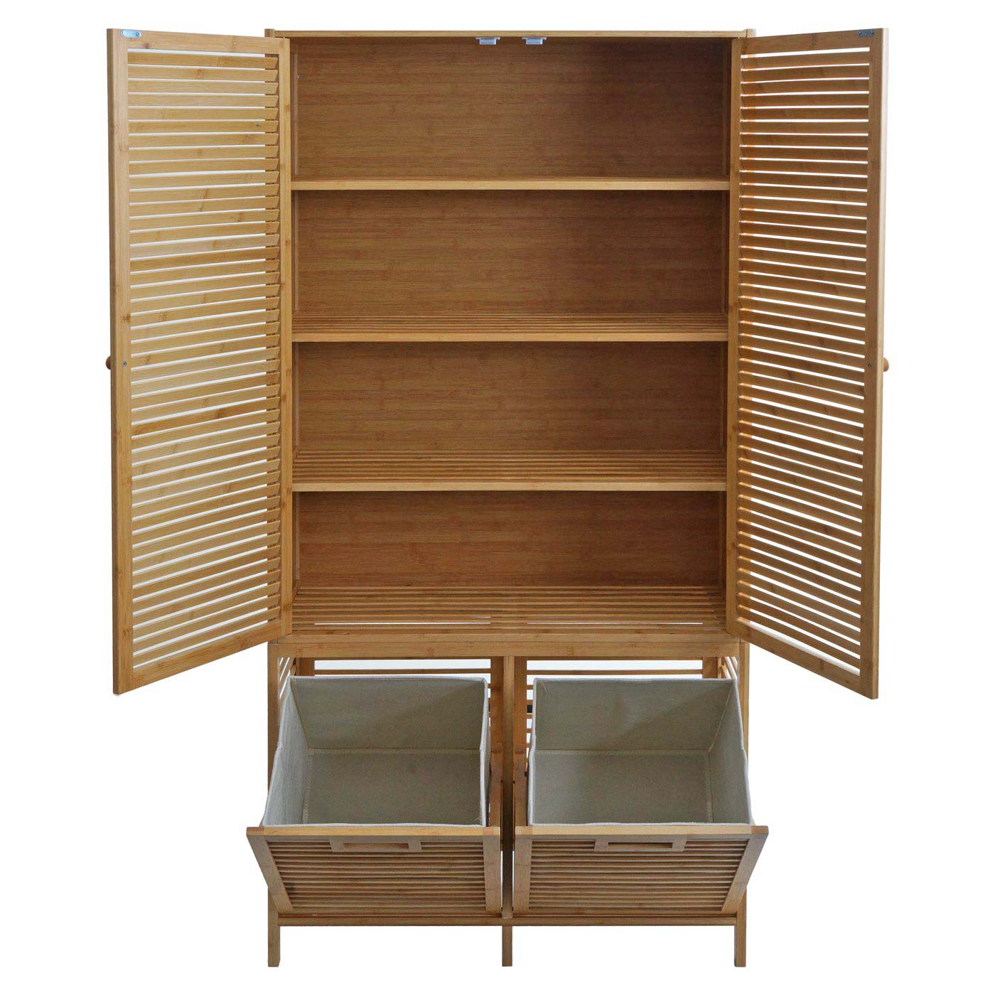 Bambus Badezimmerschrank MCW-N83, Regal Badregal Badschrank Schrank, 2  Wschekrbe 2 Tren MVG 168x82x34cm online kaufen bei Netto