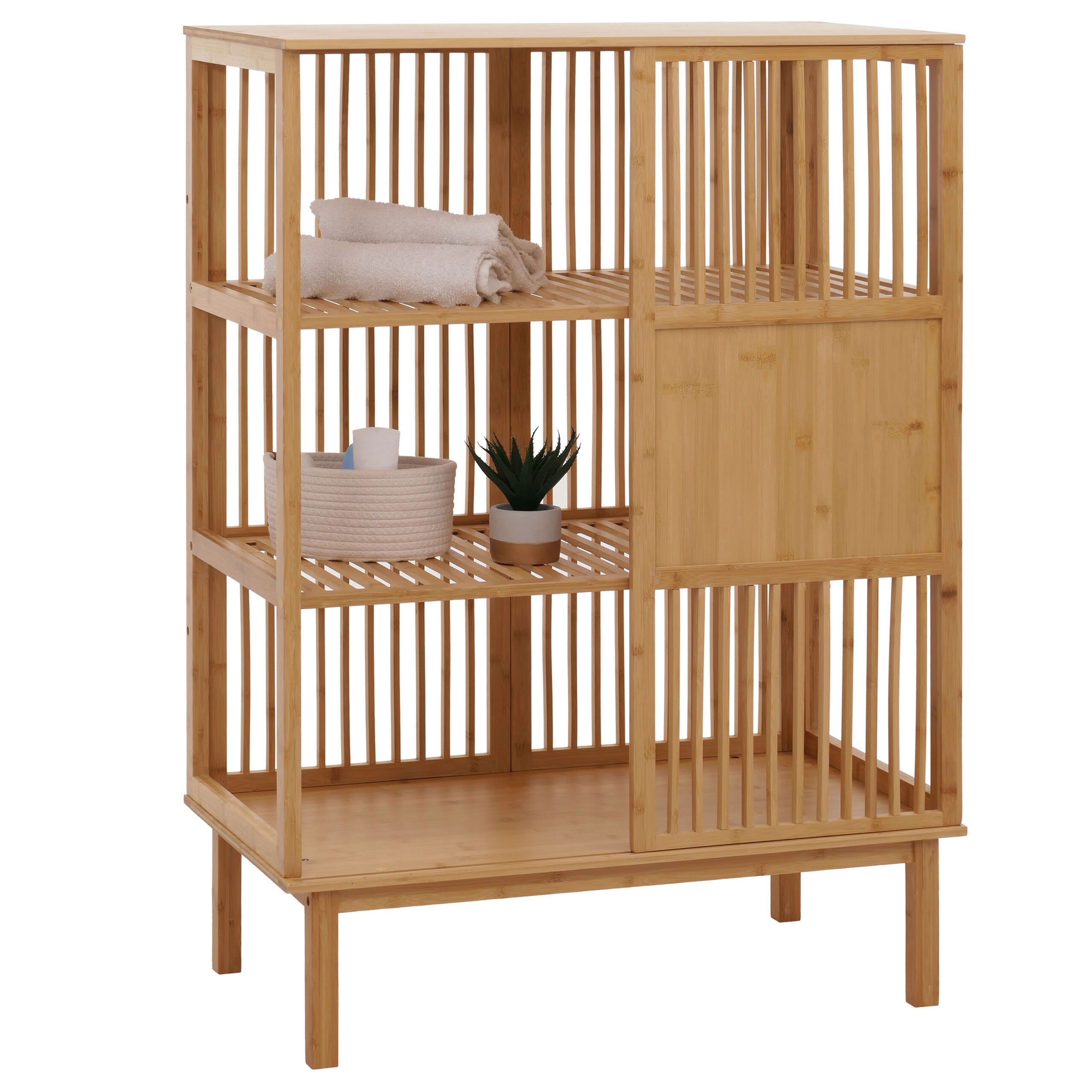 Bambus Standregal MCW-N81, Badezimmerschrank Badschrank Badregal Kommode, 3 Regalb&ouml;den Schiebet&uuml;r MVG 115x80x45cm - Bild 1