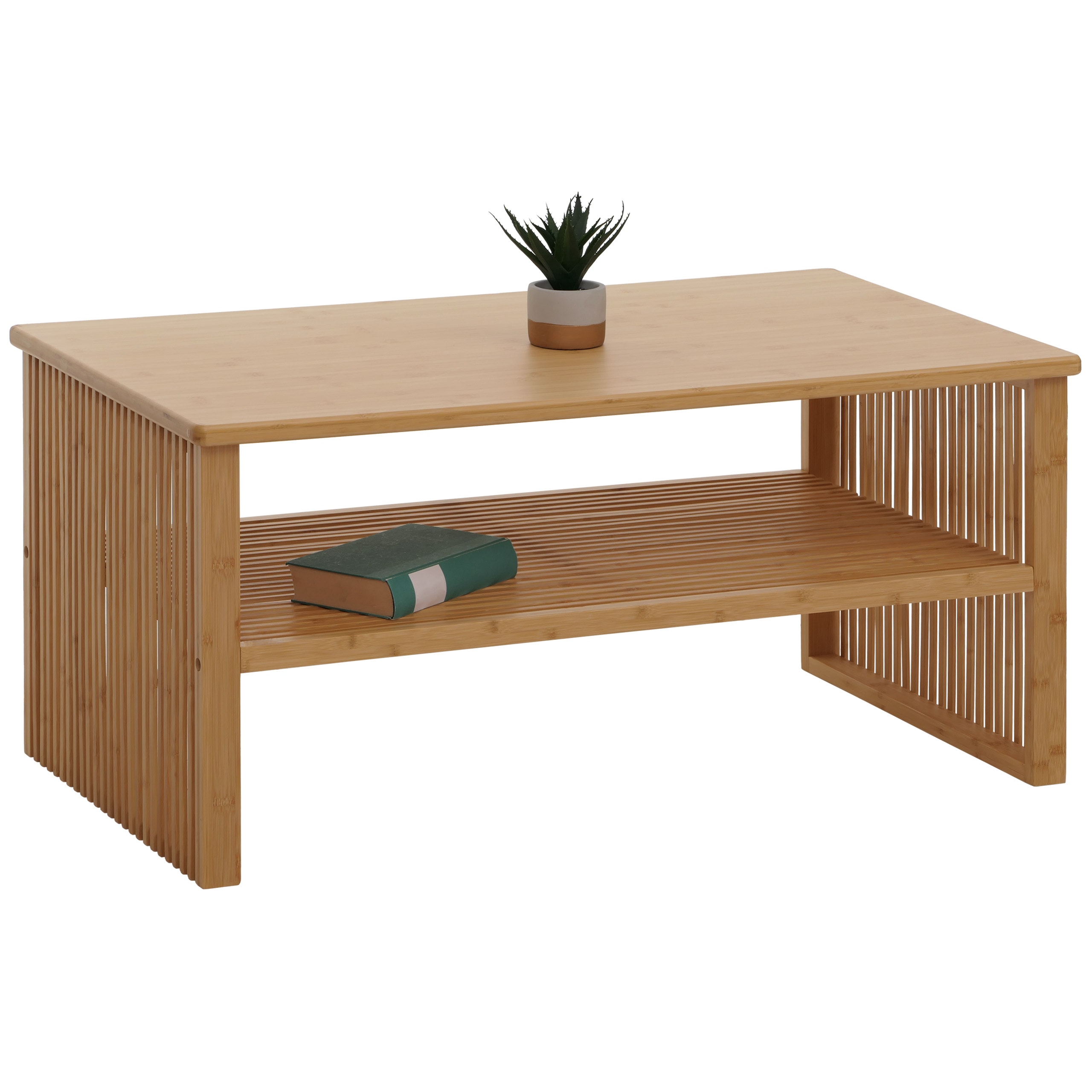 Bambus Couchtisch MCW-N80, Wohnzimmertisch Tisch Sofatisch Beistelltisch, Ablagefach MVG-zertifiziert 46x97x55cm - Bild 1