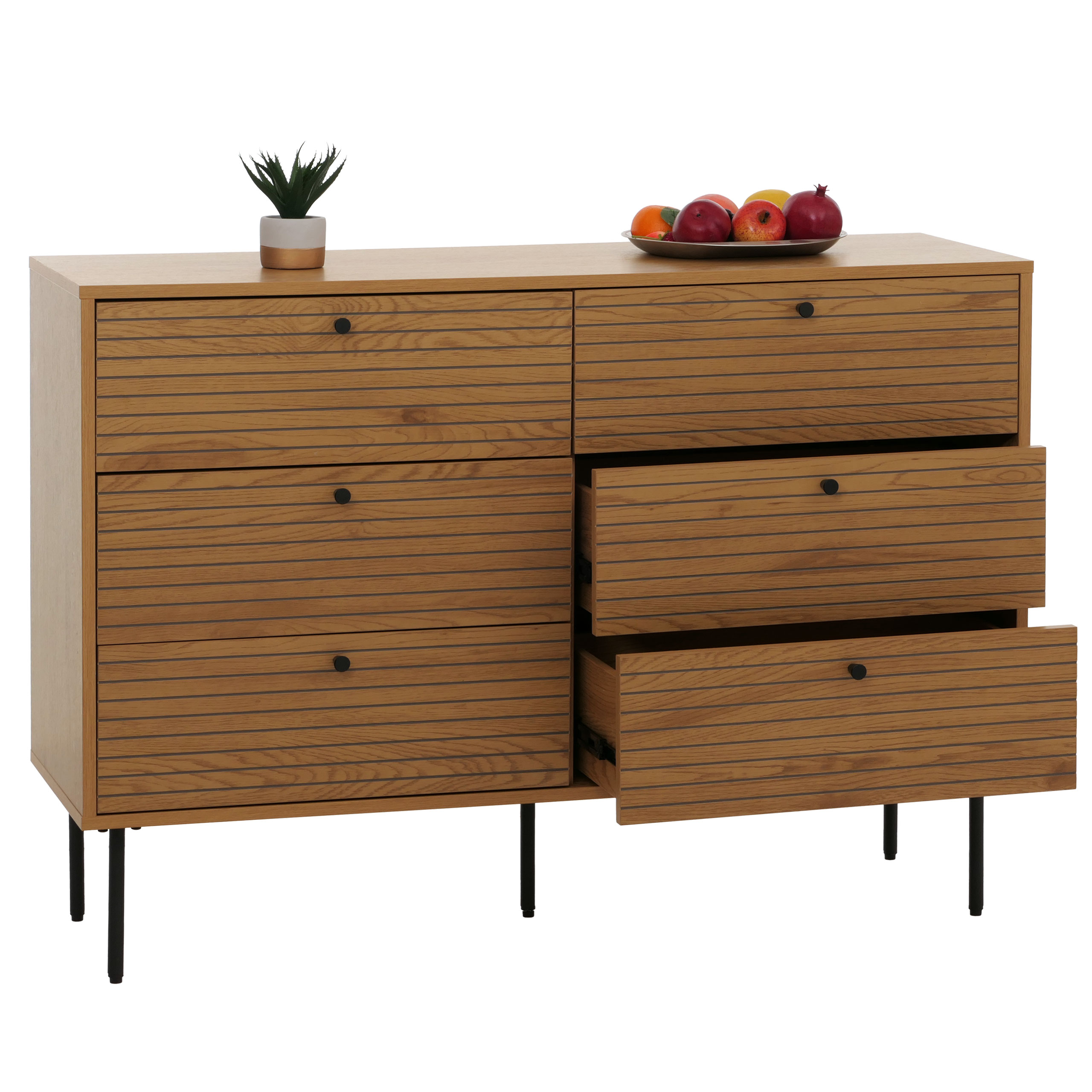 Kommode MCW-N78, Sideboard Schrank, 6 Schubladen, skandinavischer Stil Metall Holz Melamin MVG 85x120x40cm ~ natur - Bild 1