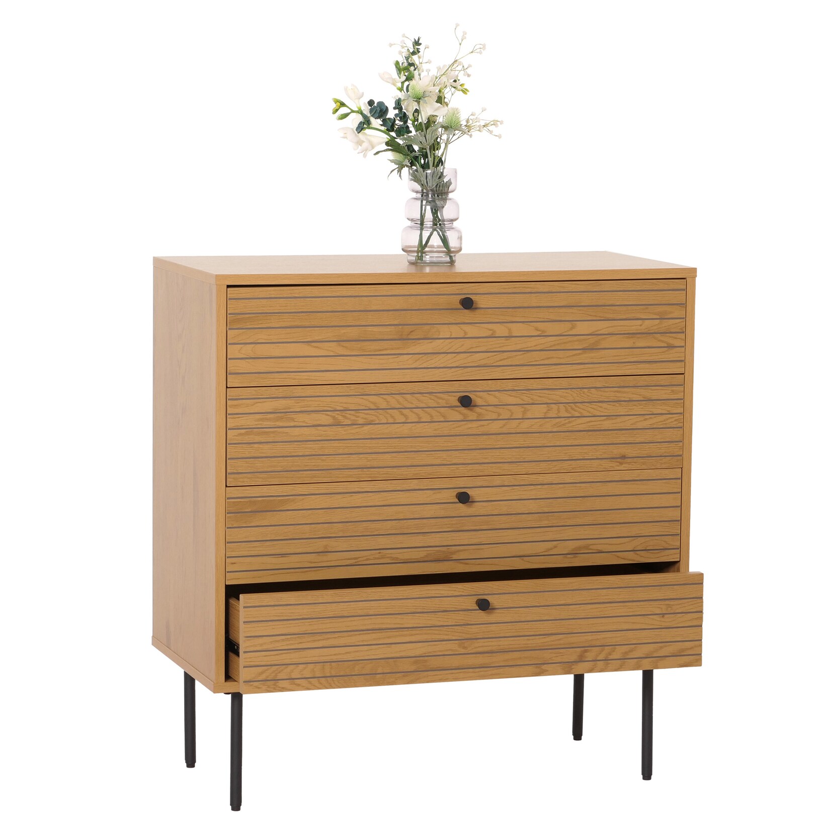 Kommode MCW-N78, Sideboard Schrank , 4 Schubladen, skandinavischer Stil Metall Holz Melamin MVG 85x80x40cm ~ natur