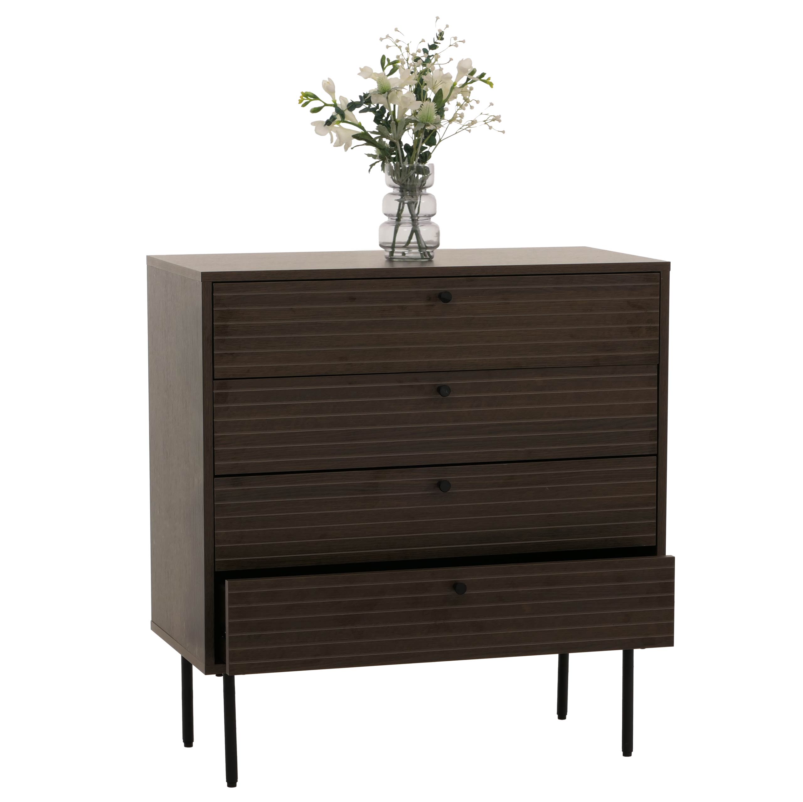 Kommode MCW-N78, Sideboard Schrank, 4 Schubladen, skandinavischer Stil Metall Holz Melamin MVG 85x80x40~ dunkelbraun - Bild 1
