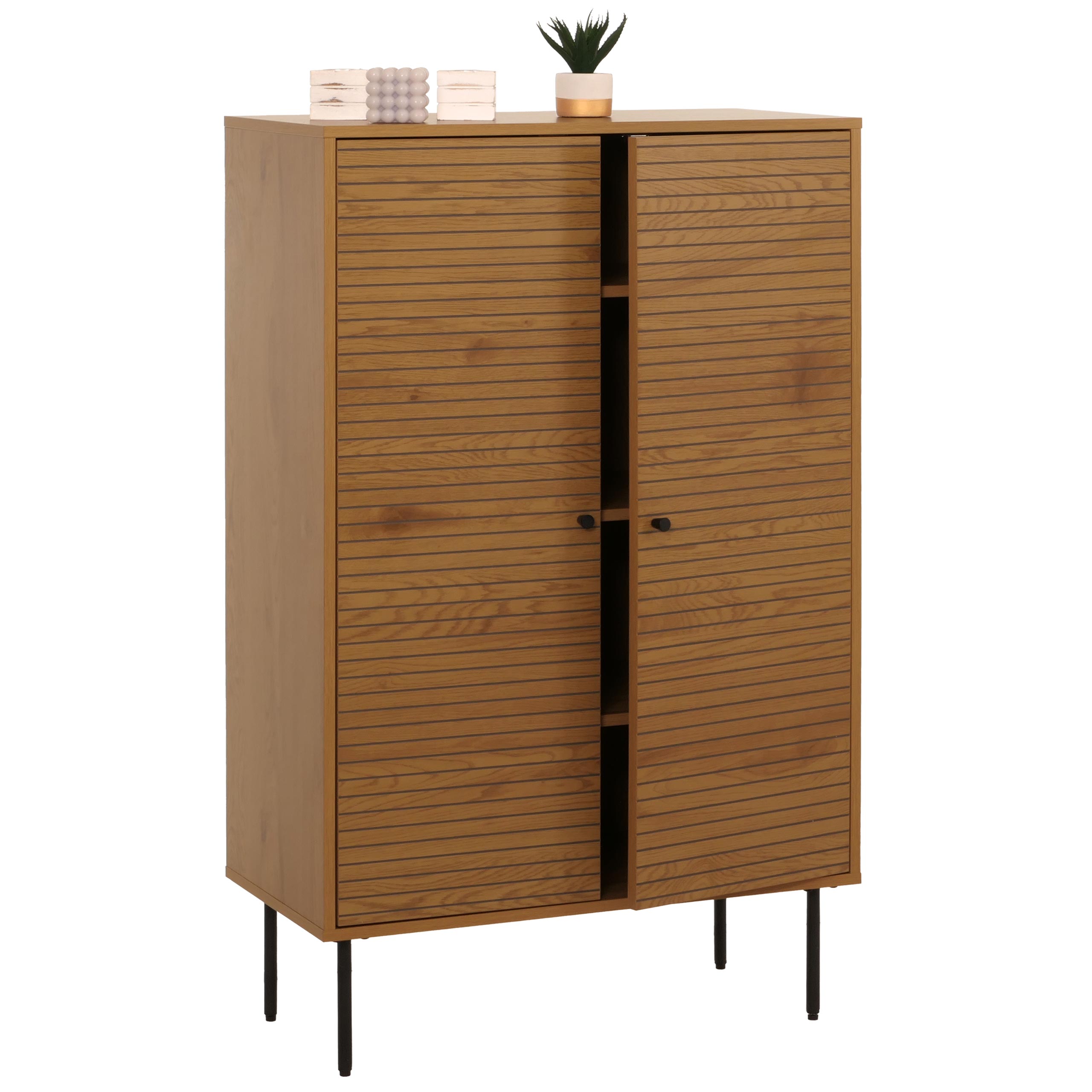 Highboard MCW-N78, Kommode Schrank Sideboard, skandinavischer Stil, Metall Holz Melamin MVG 130x80x40cm ~ natur - Bild 1