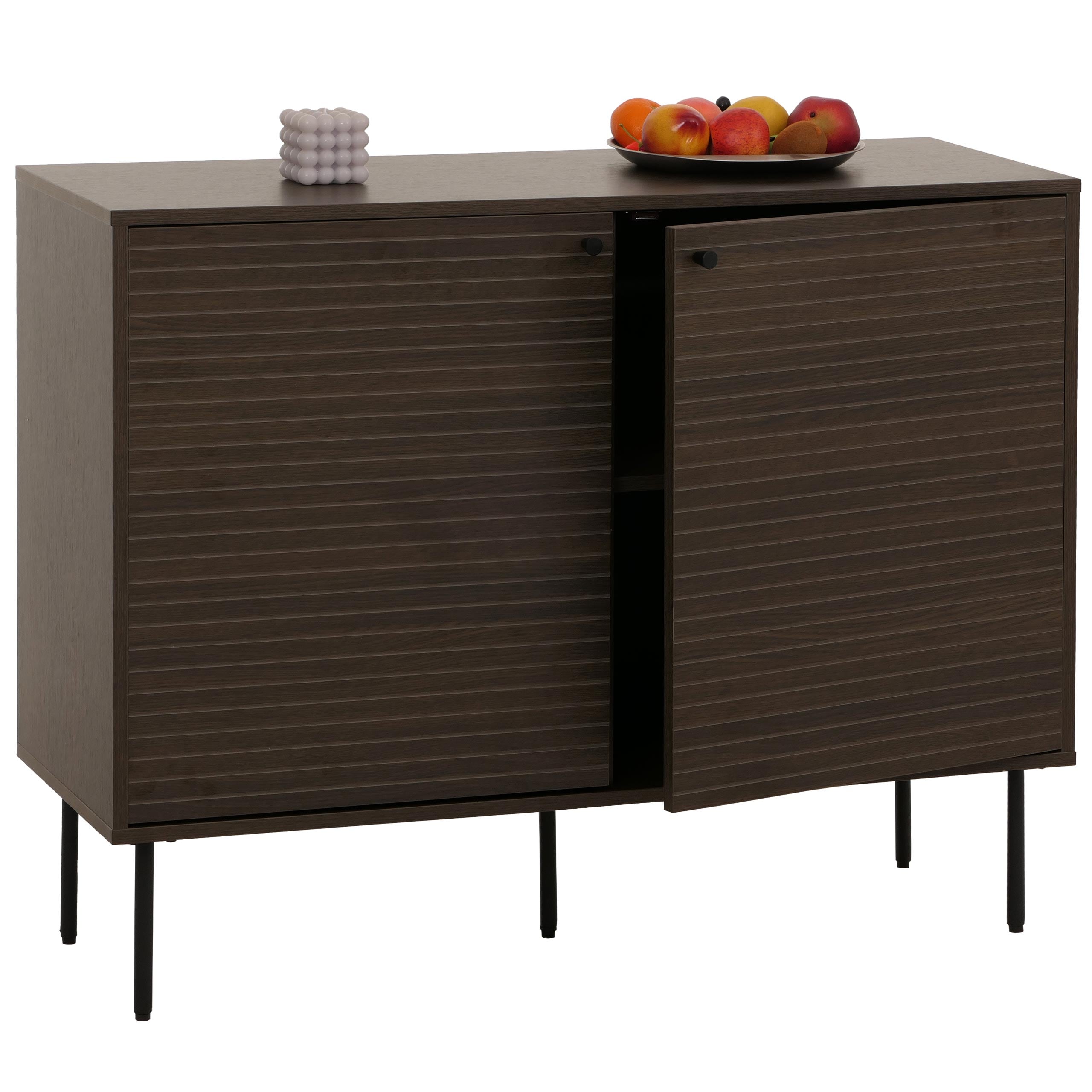 Sideboard MCW-N78, Kommode Schrank Anrichte, skandinavischer Stil Metall Holz Melamin MVG 86x110x40cm ~ dunkelbraun - Bild 1