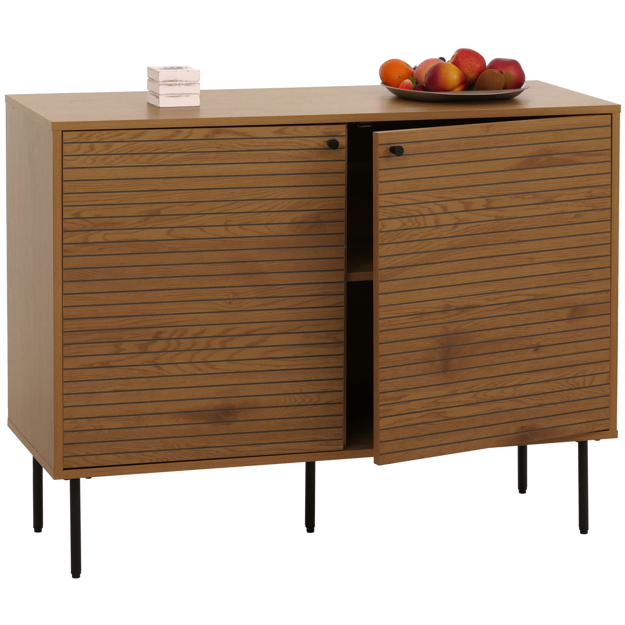 Sideboard MCW-N78, Kommode Schrank Anrichte, skandinavischer Stil Metall Holz Melamin MVG 86x110x40cm ~ natur - Bild 1