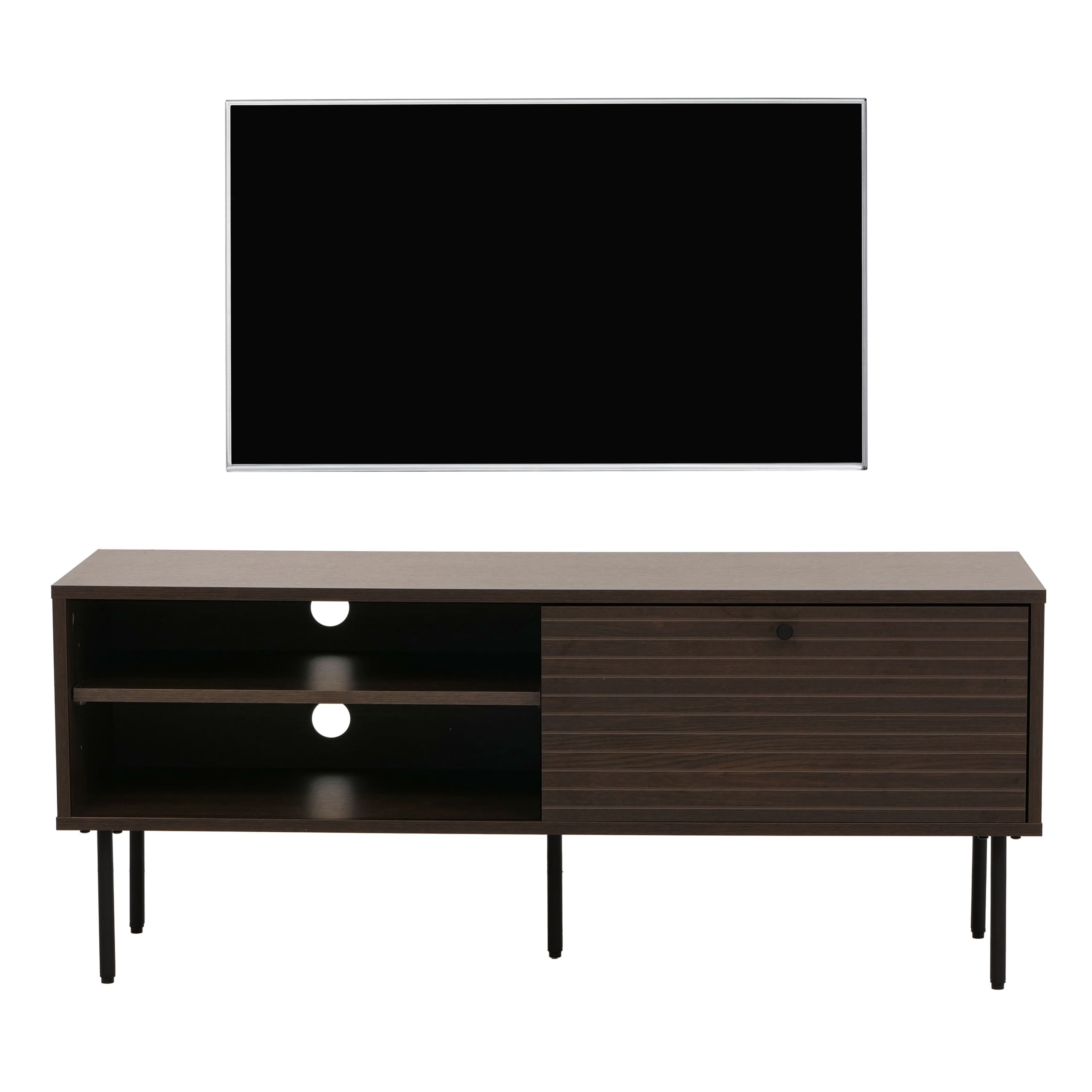 TV-Rack MCW-N78, Lowboard TV-Schrank, skandinavischer Stil Metall Holz Melamin MVG 50x120x40cm ~ dunkelbraun - Bild 1