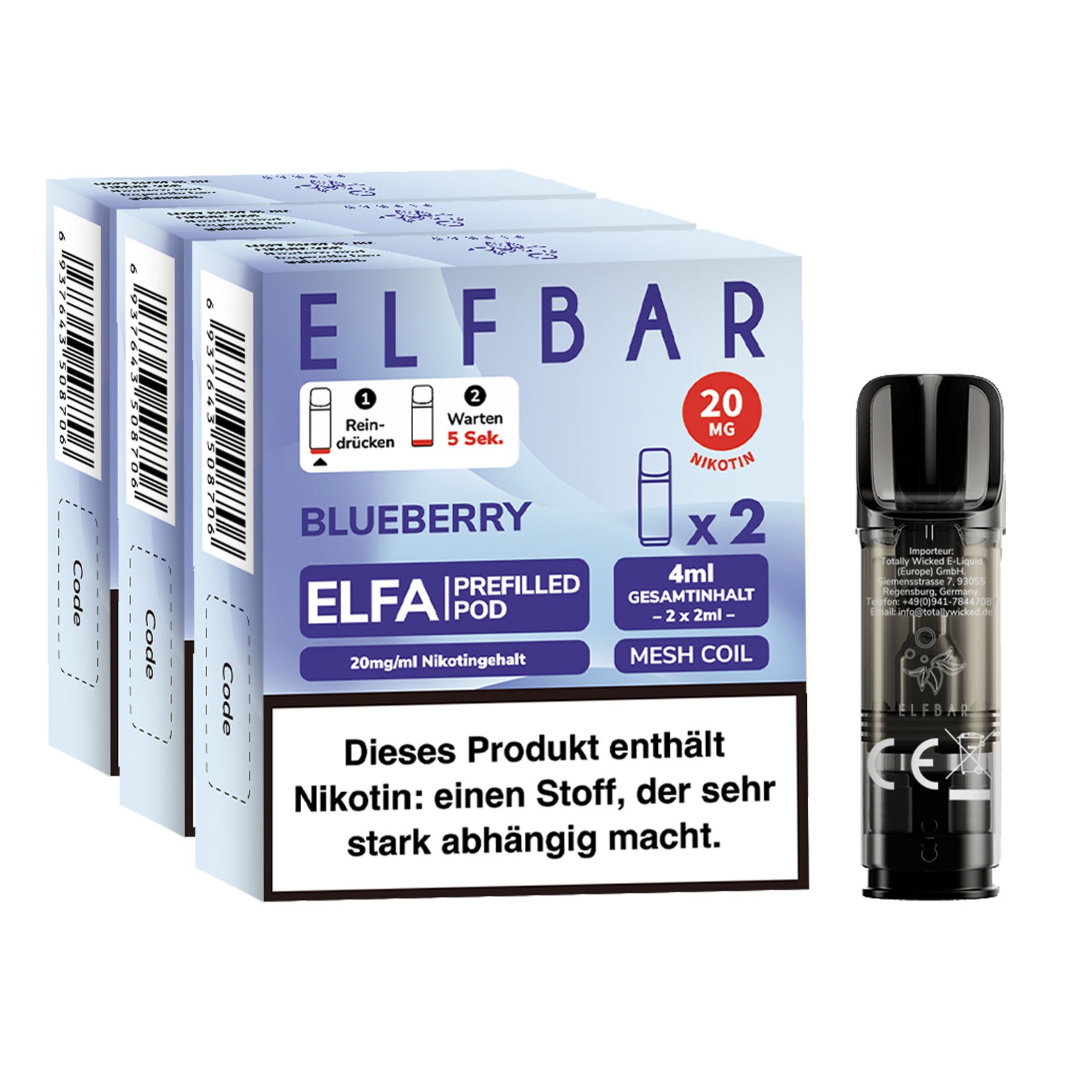 Elf Bar ELFA Prefilled Pod x 2 - Blueberry 2.0% , 3er Pack - Bild 1