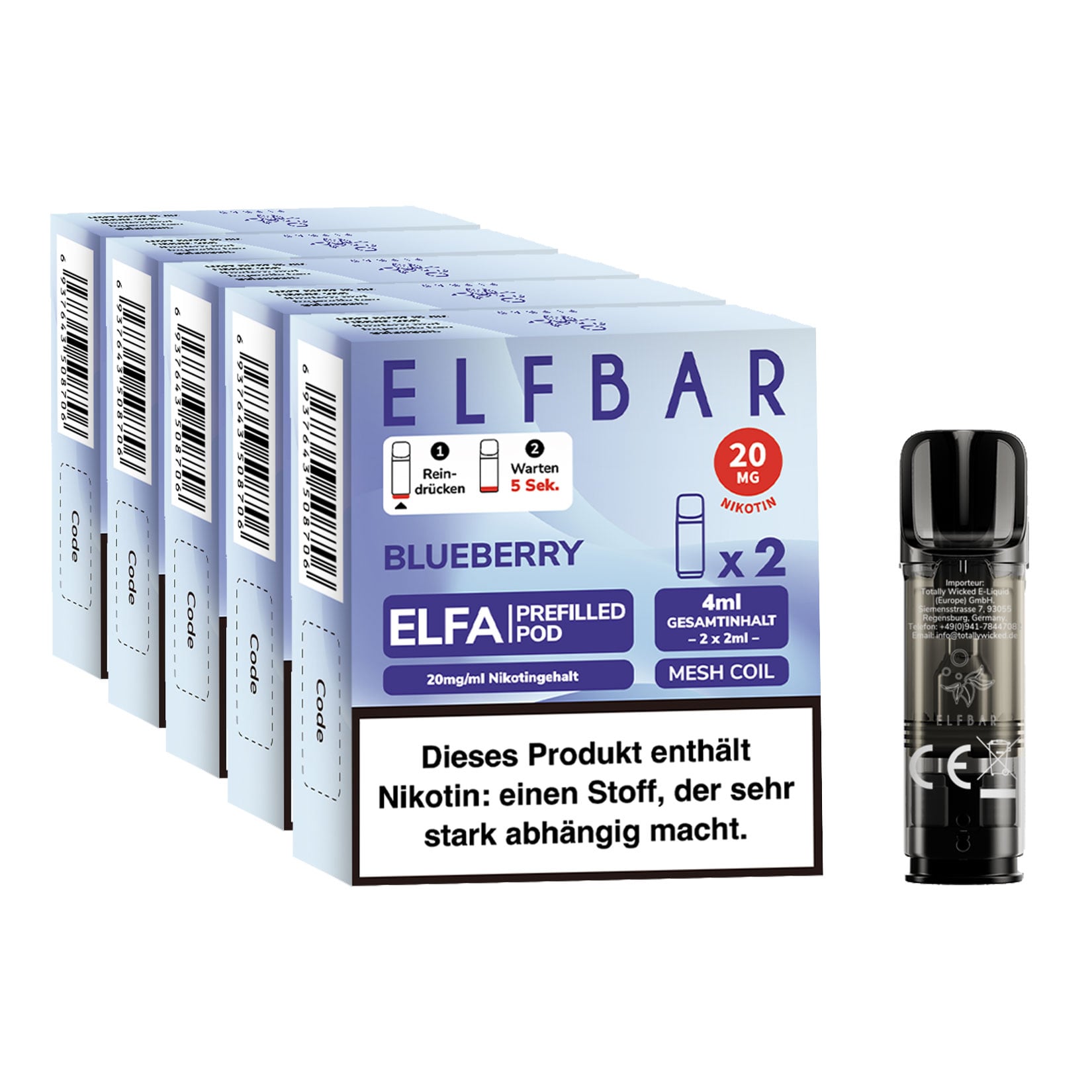 Elf Bar ELFA Prefilled Pod x 2 - Blueberry 2.0% , 5er Pack - Bild 1