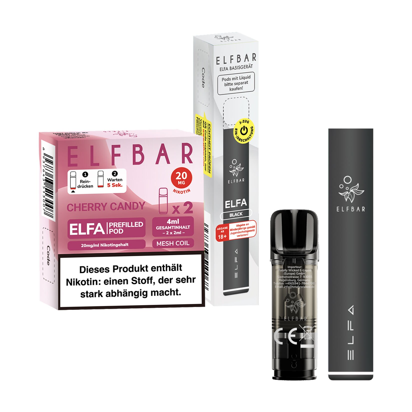 Elf Bar ELFA Black Starterset + Pods Cherry Candy 2.0% - Bild 1