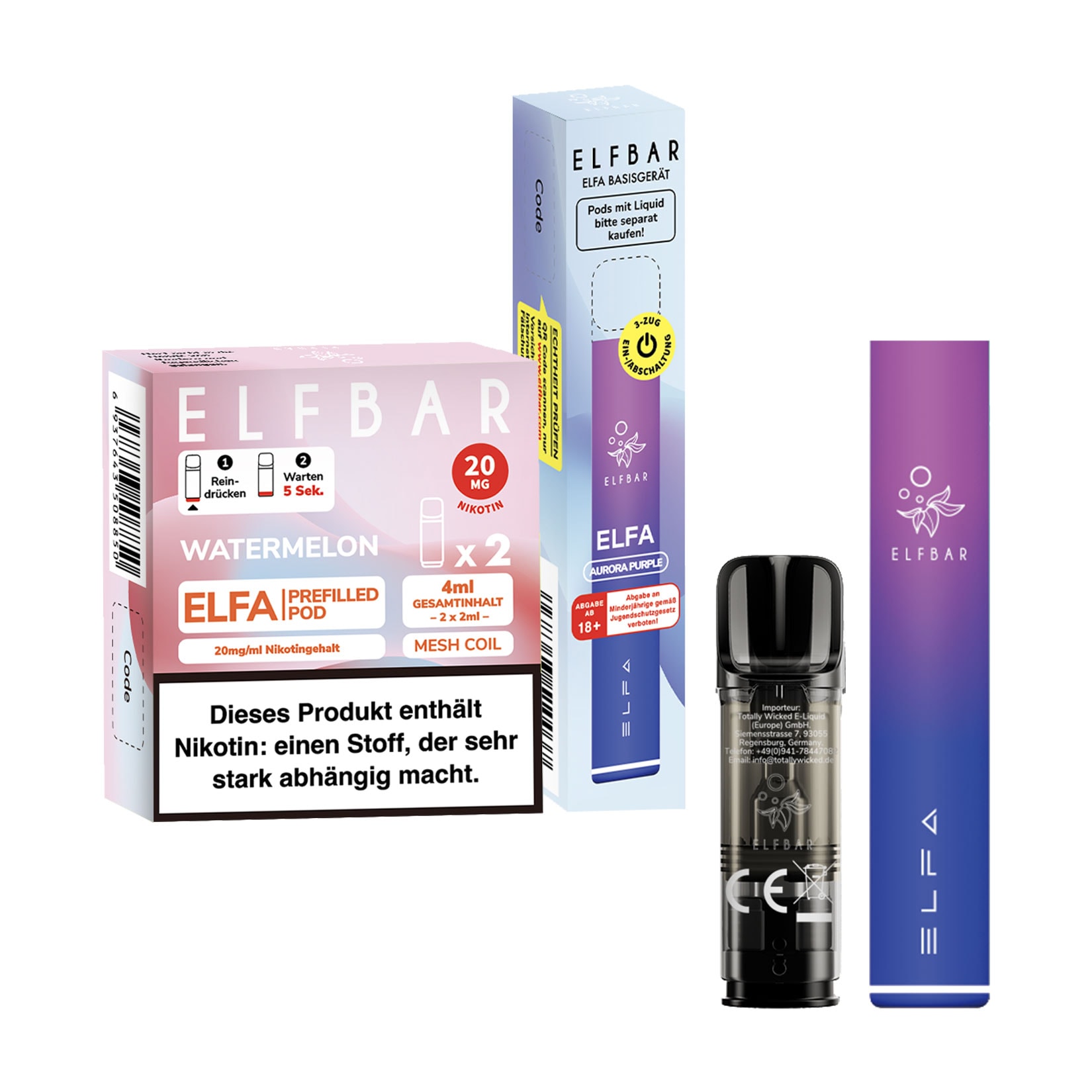 Elf Bar ELFA Aurora Purple Starterset + Pods Watermelon 2,0% - Bild 1