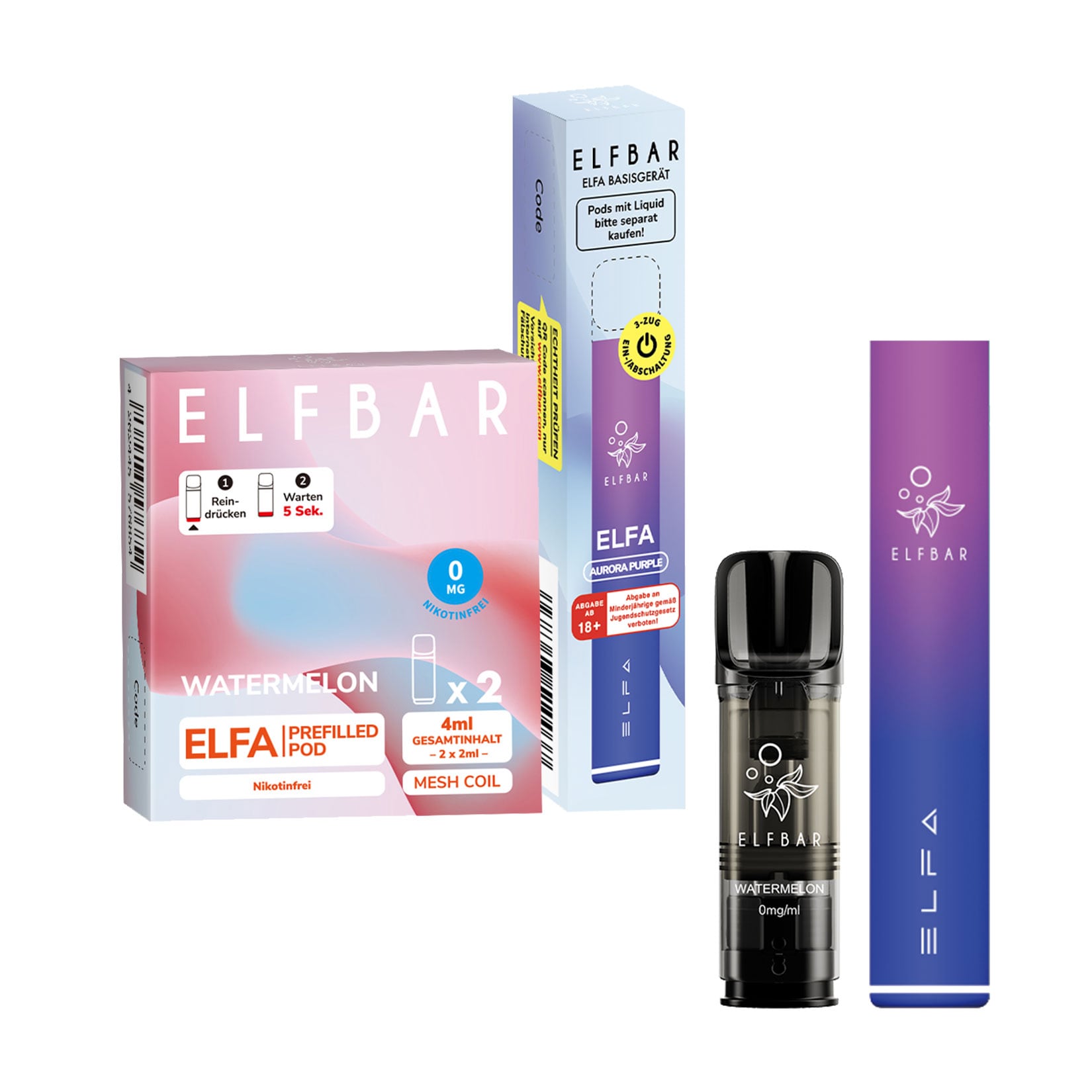 Elf Bar ELFA Aurora Purple Starterset + Pods Watermelon Nikotinfrei - Bild 1