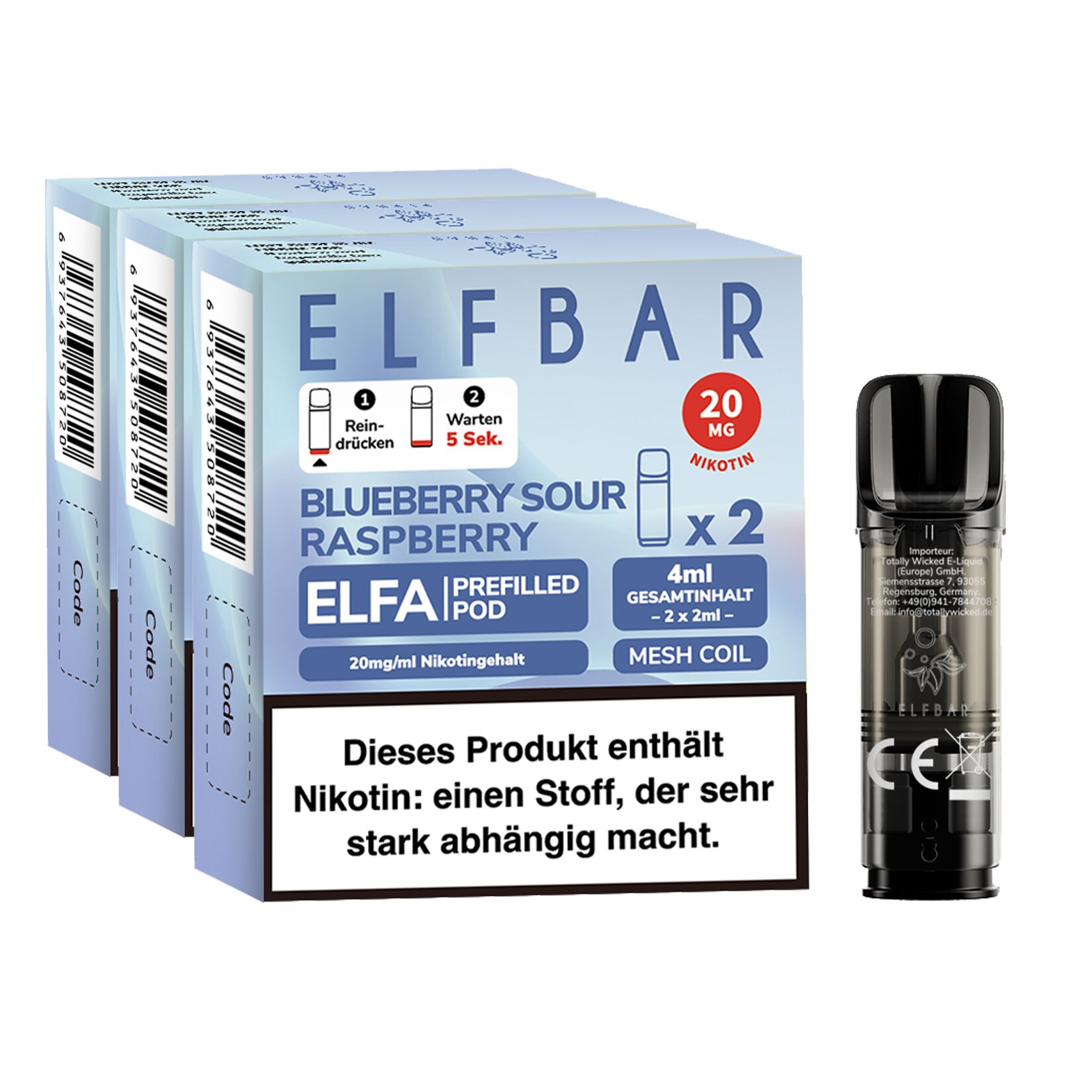 Elf Bar ELFA Prefilled Pod x 2 - Blueberry Sour Raspberry 2.0% , 3er Pack - Bild 1