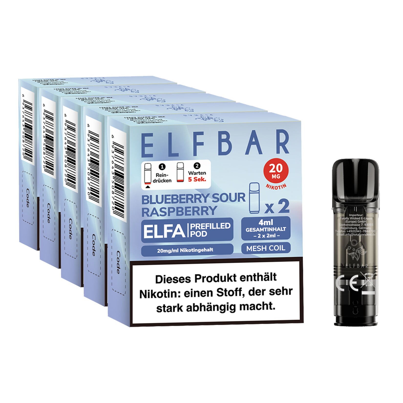 Elf Bar ELFA Prefilled Pod x 2 - Blueberry Sour Raspberry 2.0% , 5er Pack - Bild 1