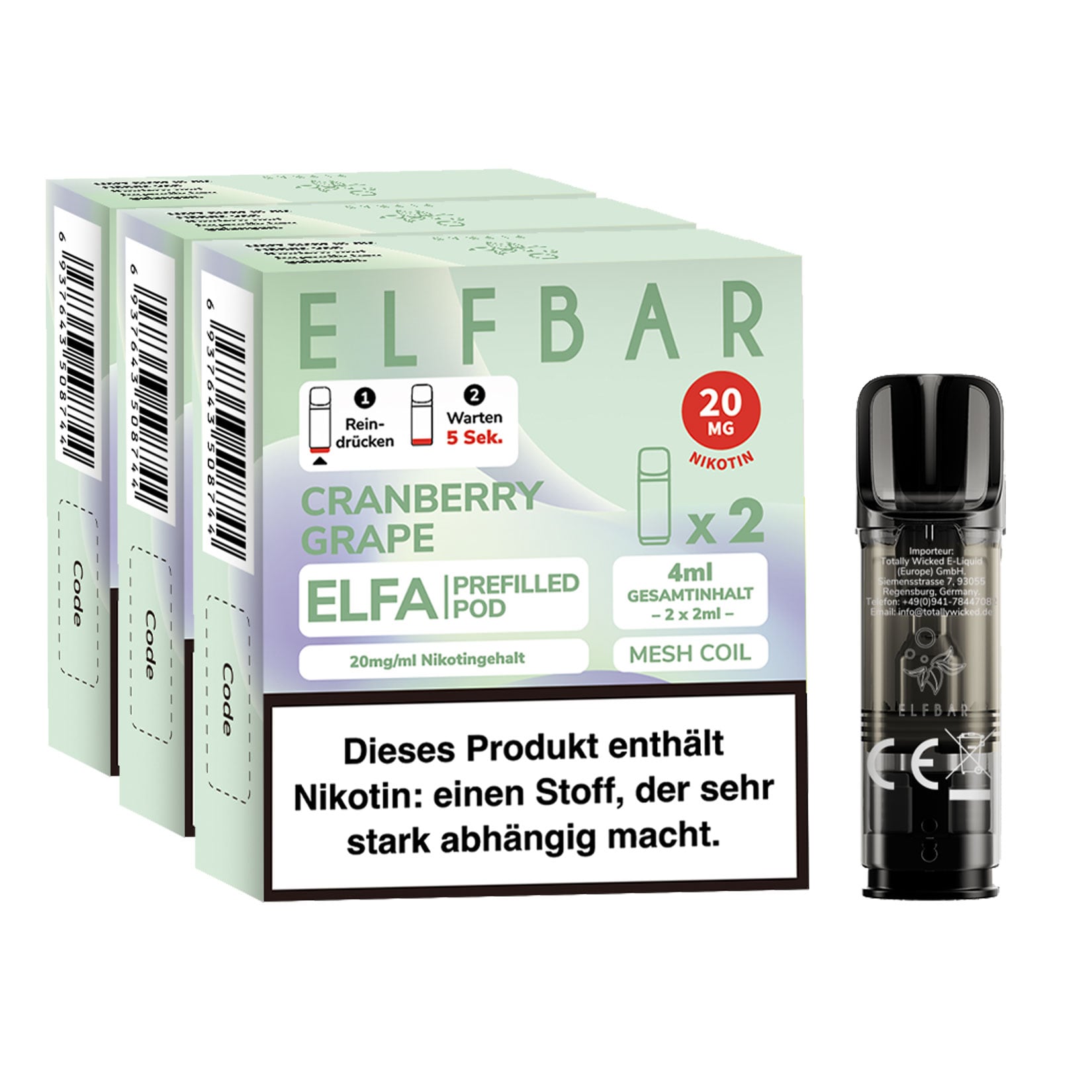 Elf Bar ELFA Prefilled Pod x 2 - Cranberry Grape 2.0% , 3er Pack - Bild 1