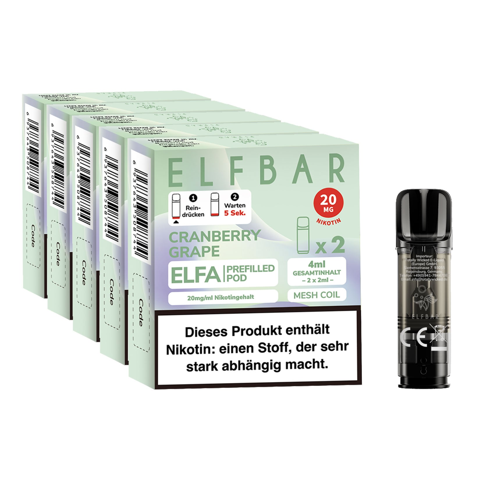 Elf Bar ELFA Prefilled Pod x 2 - Cranberry Grape 2.0% , 5er Pack - Bild 1