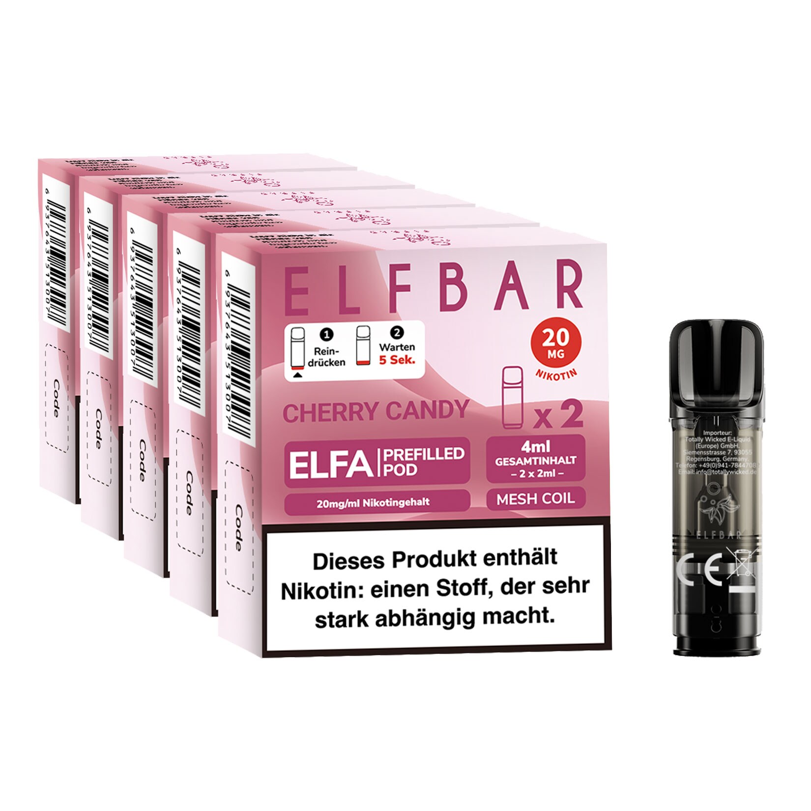 Elf Bar ELFA Prefilled Pod x 2 - Cherry Candy 2.0% , 5er Pack - Bild 1