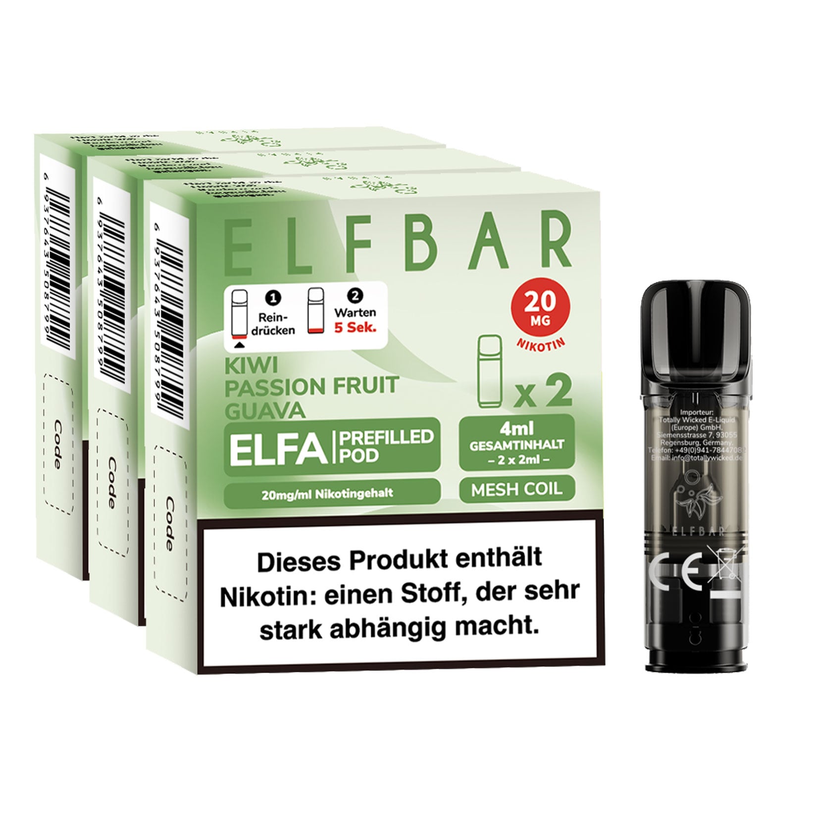 Elf Bar ELFA Prefilled Pod x 2 - Kiwi Passion Fruit Guava 2.0% , 3er Pack - Bild 1