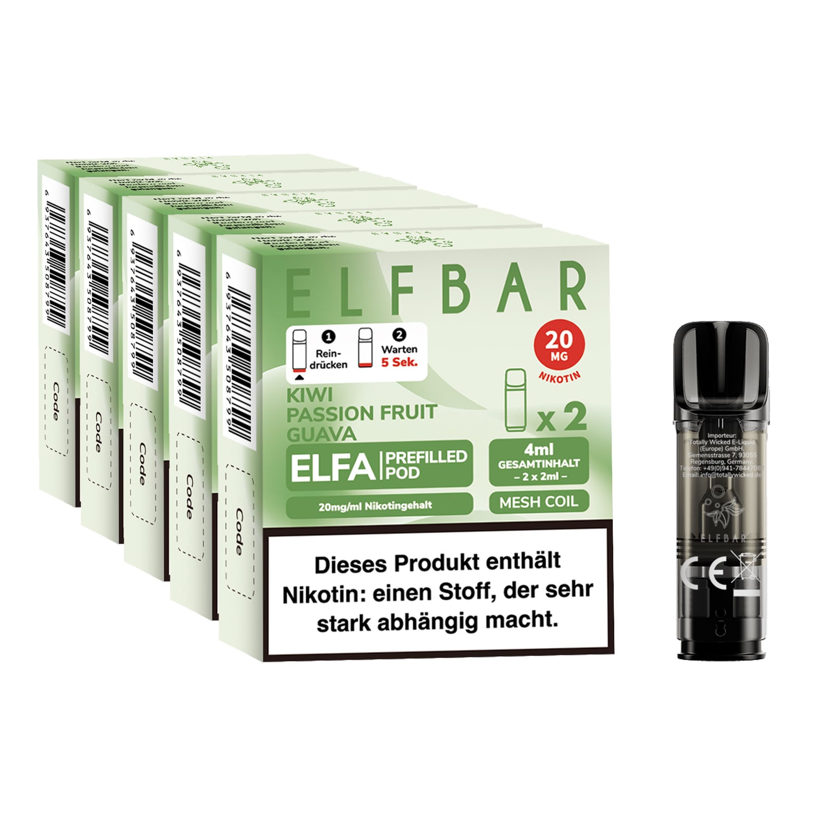 Elf Bar ELFA Prefilled Pod x 2 - Kiwi Passion Fruit Guava 2.0% , 5er Pack - Bild 1