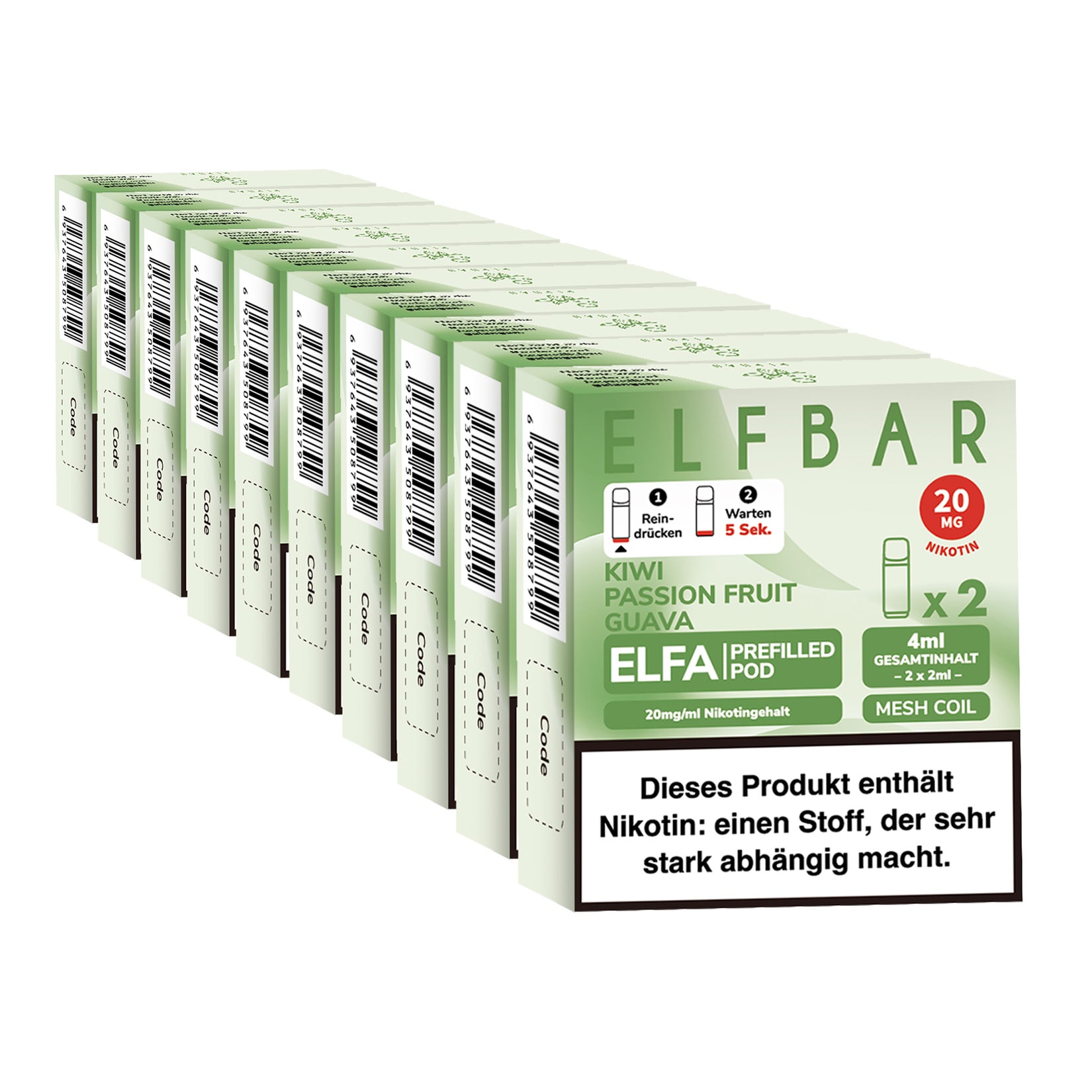 Elf Bar ELFA Prefilled Pod x 2 - Kiwi Passion Fruit Guava 2.0% , 10er Pack - Bild 1