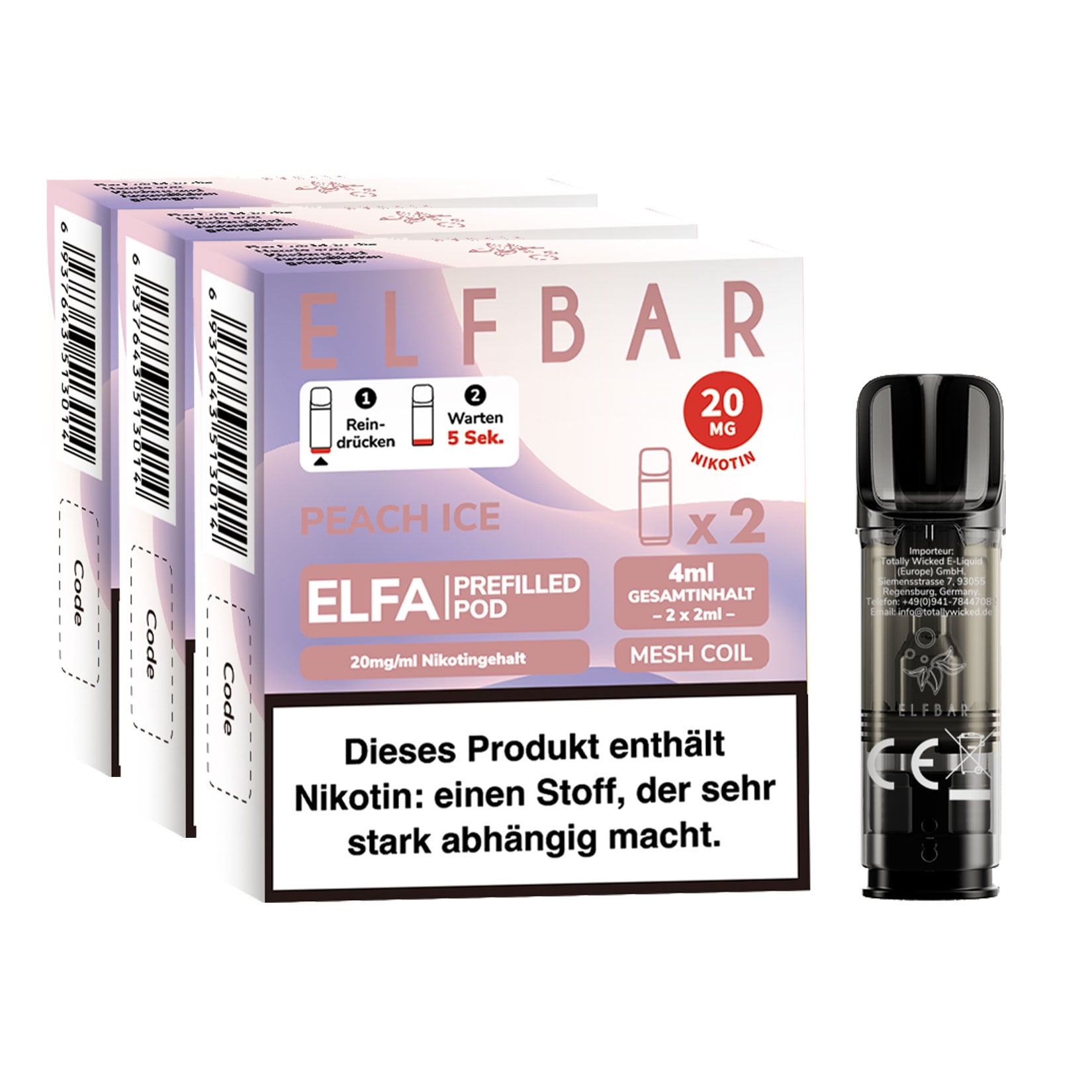 Elf Bar ELFA Prefilled Pod x 2 - Peach Ice 2.0% , 3er Pack - Bild 1