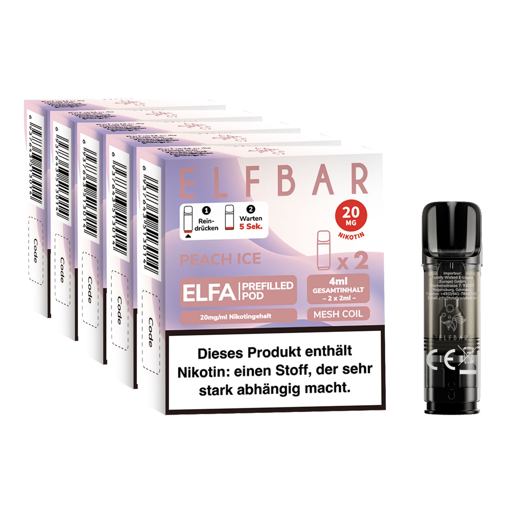 Elf Bar ELFA Prefilled Pod x 2 - Peach Ice 2.0% , 5er Pack - Bild 1