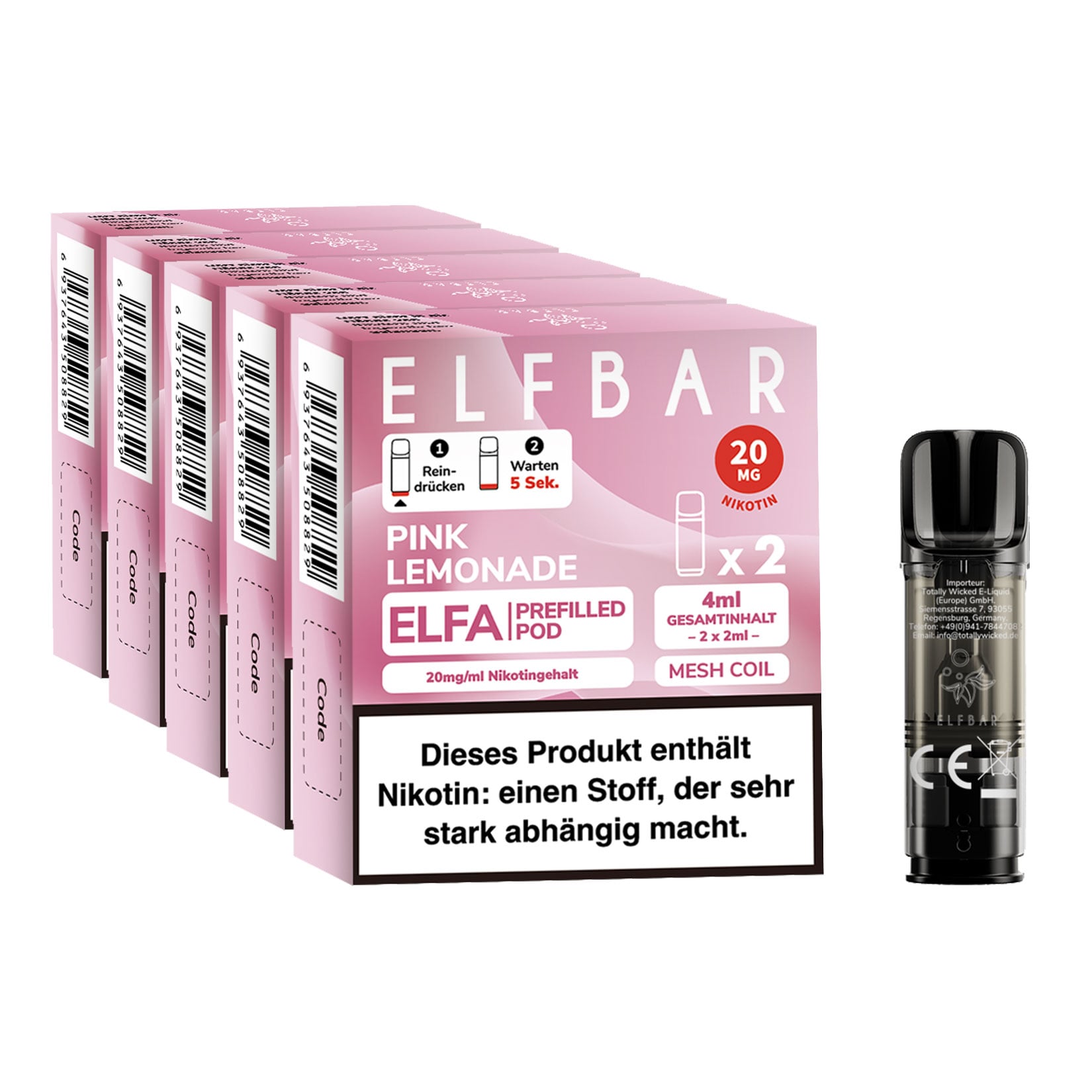 Elf Bar ELFA Prefilled Pod x 2 - Pink Lemonade 2.0% , 5er Pack - Bild 1