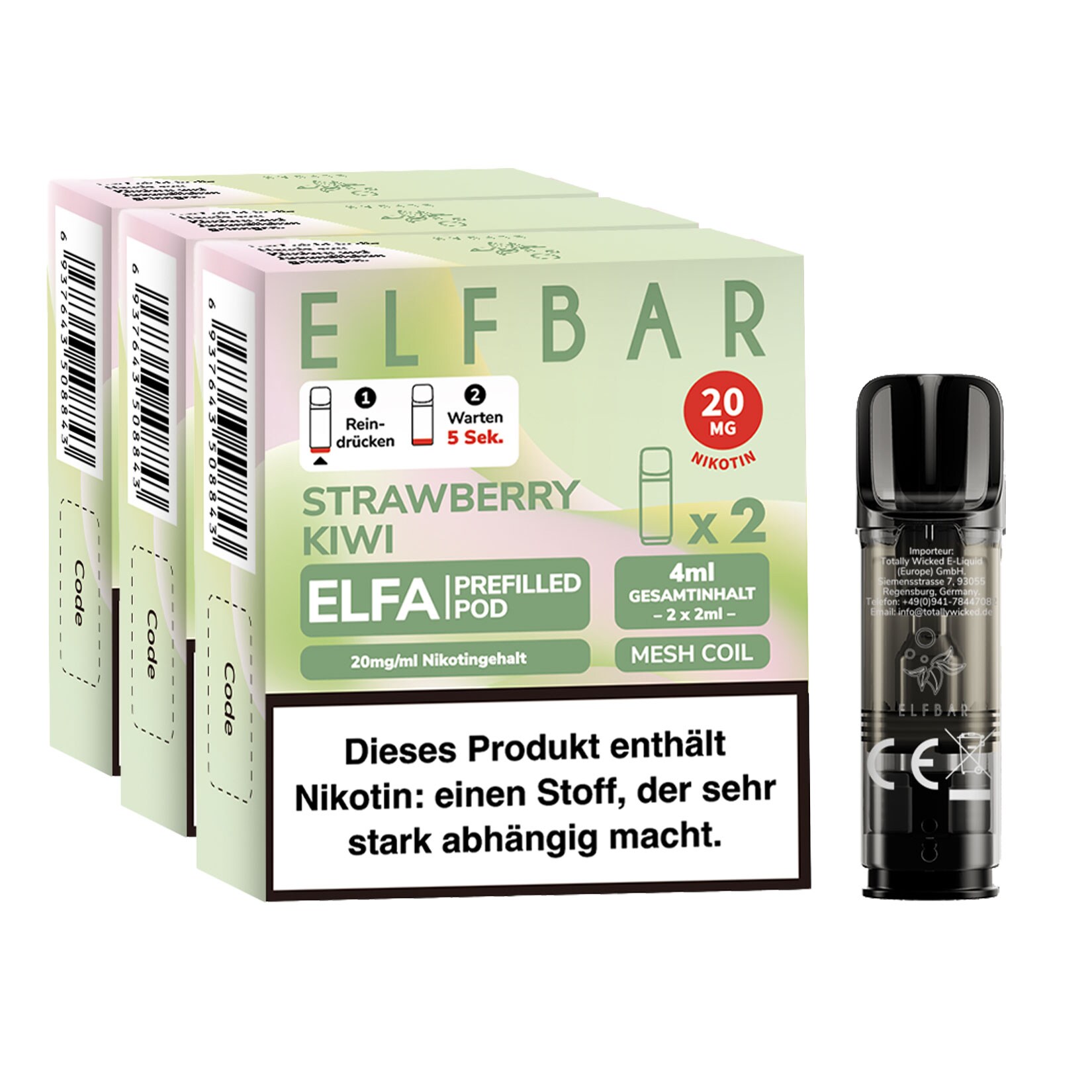 Elf Bar ELFA Prefilled Pod x 2 - Strawberry Kiwi 2.0% , 3er Pack - Bild 1