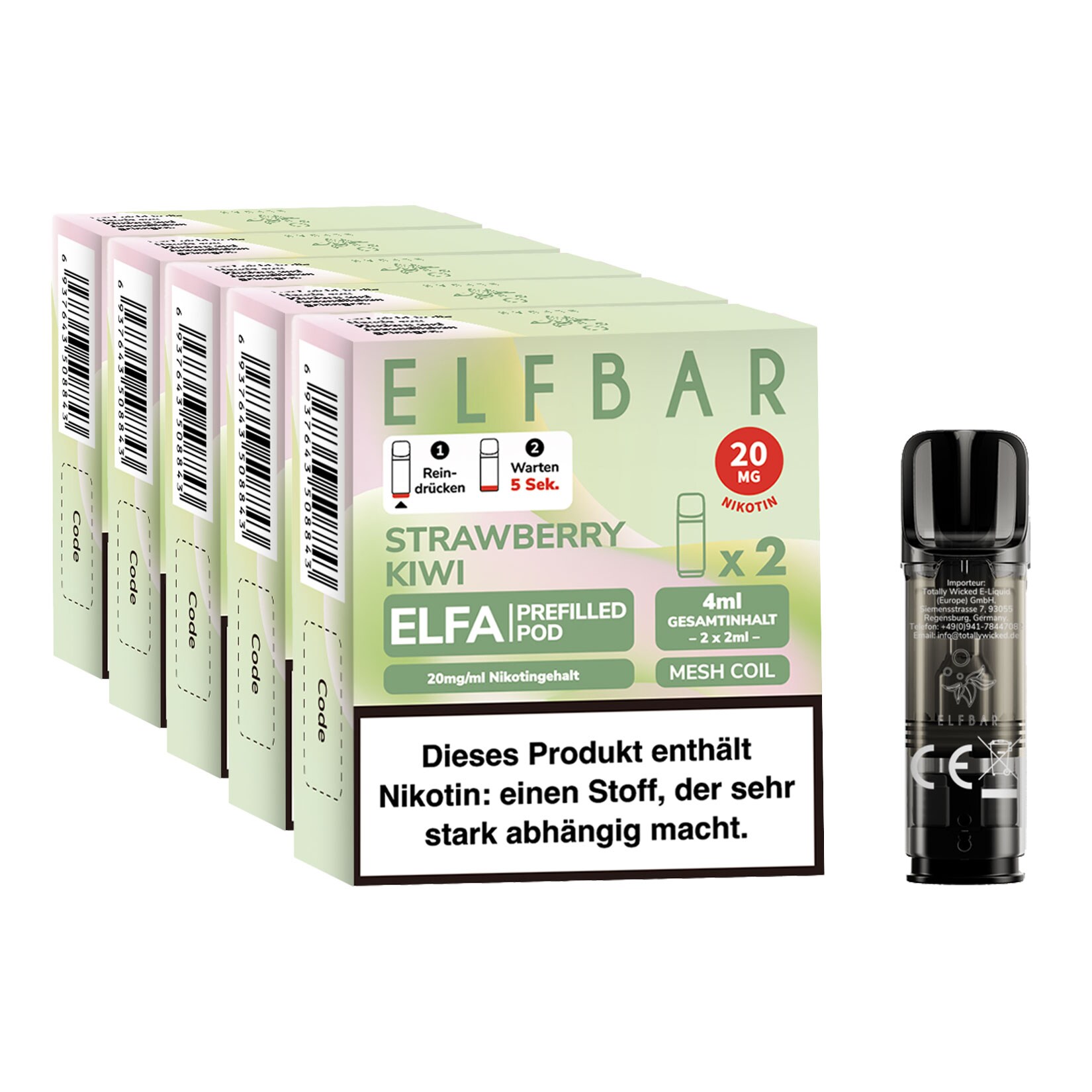 Elf Bar ELFA Prefilled Pod x 2 - Strawberry Kiwi 2.0% , 5er Pack - Bild 1