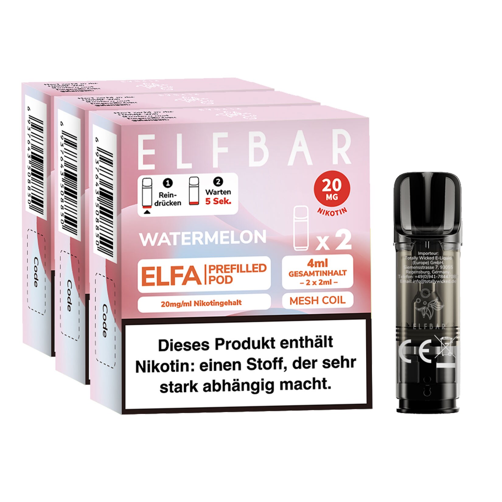 Elf Bar ELFA Prefilled Pod x 2 - Watermelon 2.0% , 3er Pack - Bild 1