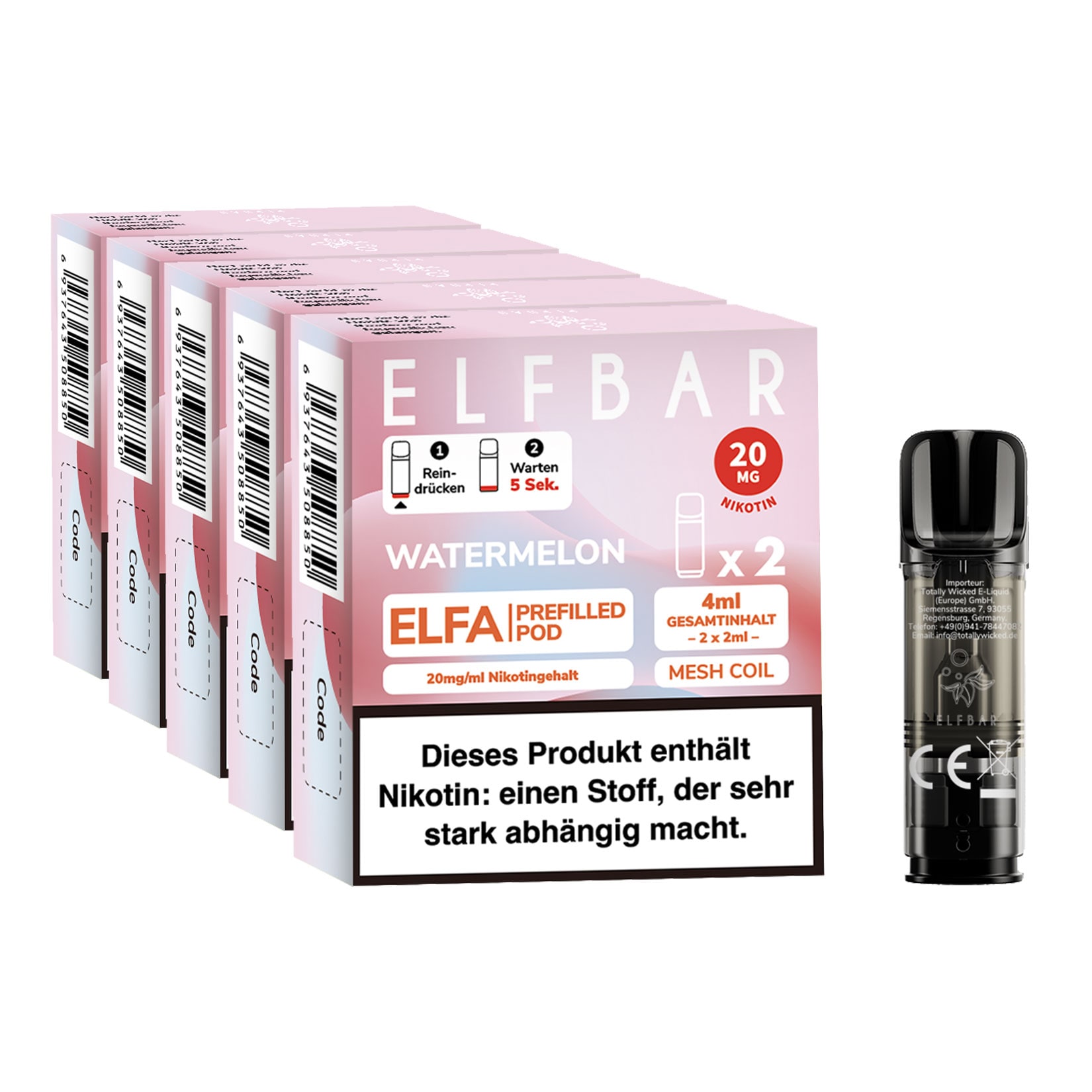 Elf Bar ELFA Prefilled Pod x 2 - Watermelon 2.0% , 5er Pack - Bild 1