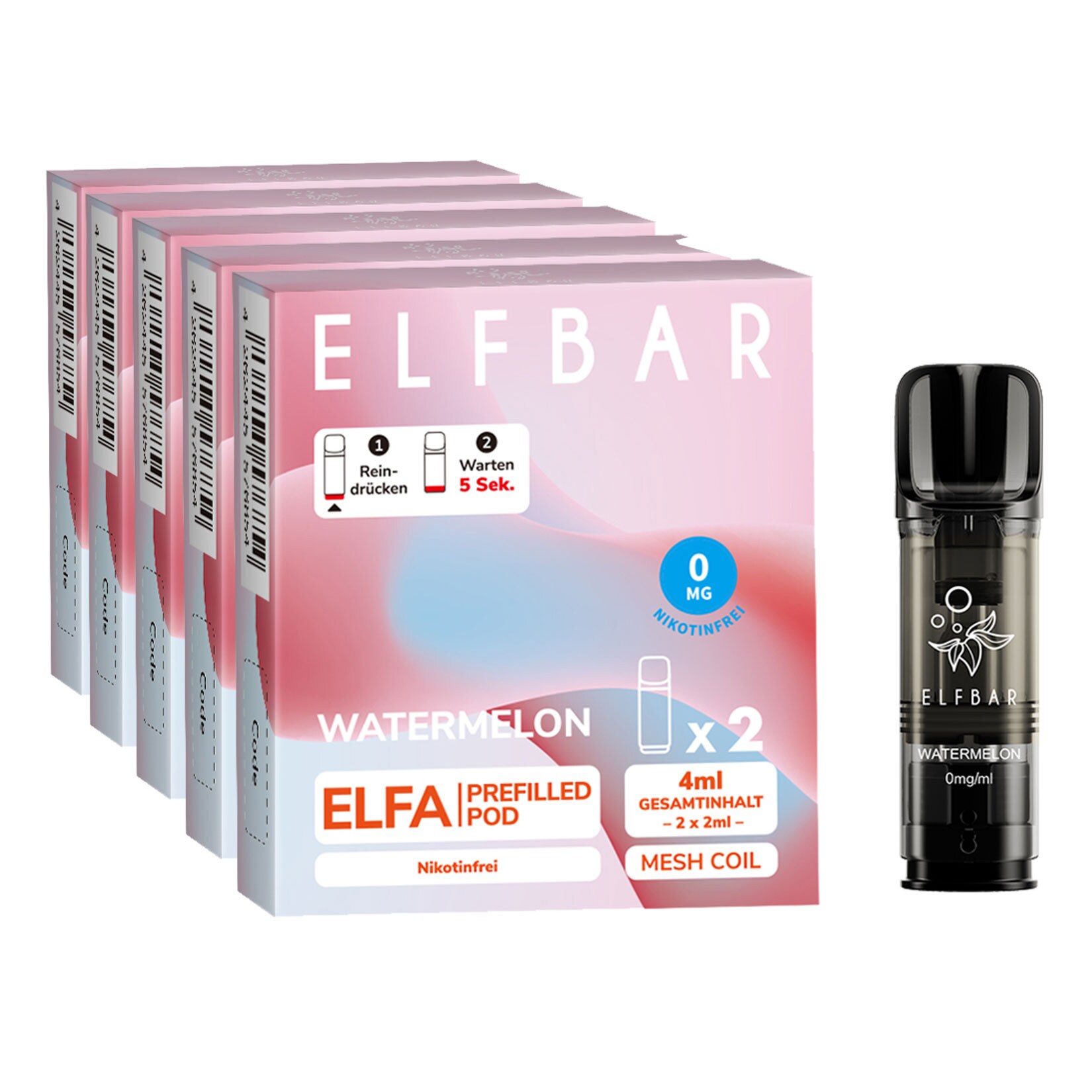 Elf Bar ELFA Prefilled Pod x 2 - Watermelon 0.0% , 5er Pack - Bild 1