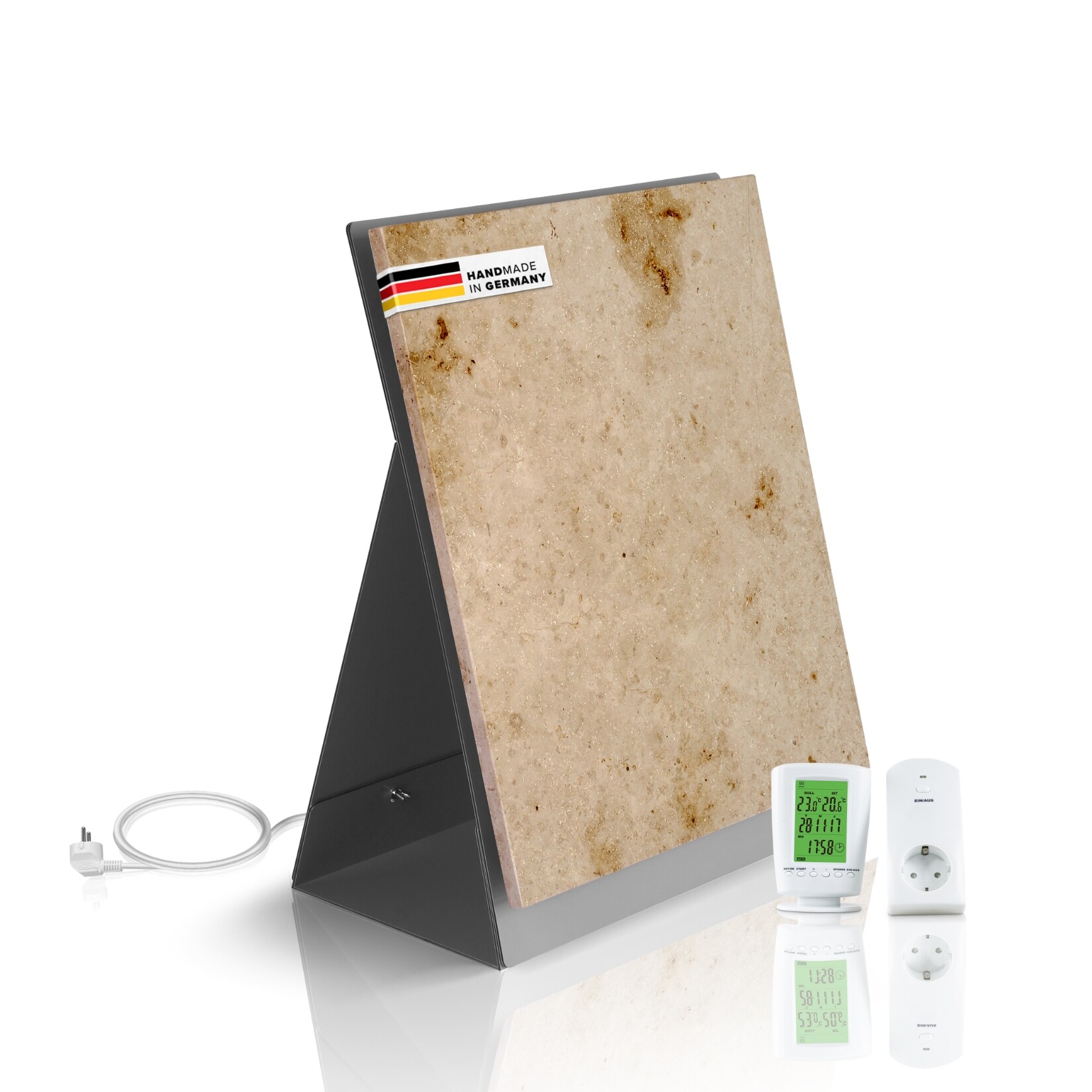 Marwona Marmor Infrarotheizung 500 Watt mit Standfuß und Funkthermostat  I 5 Jahre Garantie I Made in Germany I Lymonit | 04262484820352