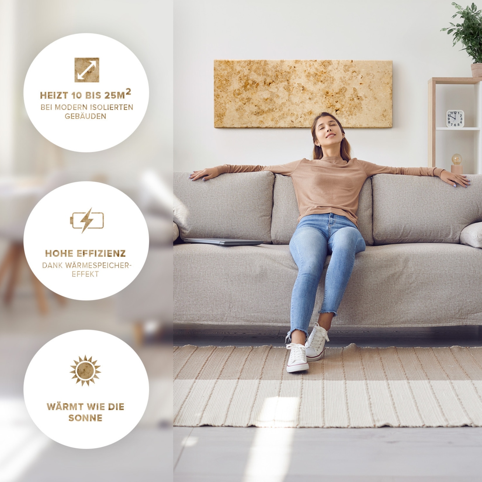 Marwona Naturstein Infrarotheizung 800 Watt mit Standfu&szlig; und Funkthermostat  I 5 Jahre Garantie I Made in Germany I Qarama - Bild 1