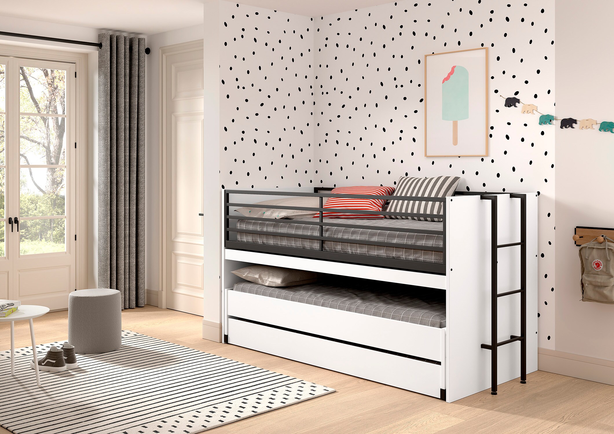 SAM halbhohes Bett mit viel Funktion, 2 Liegefl&auml;chen 90 x 200 cm und Bettschublade, Ausf. Wei&szlig; Melamin Dekor - Bild 1