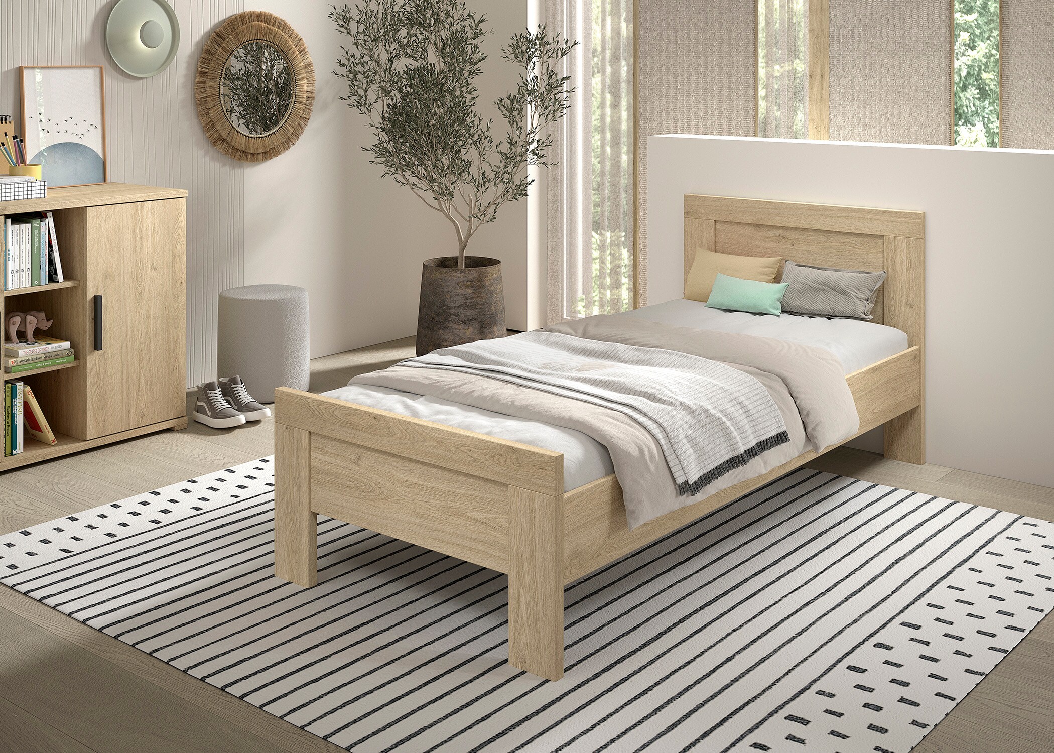 SAM Einzelbett 90 x 200 cm Liegefl&auml;che, ohne Lattenrost, Ausf. Eiche Melamin Dekor - Bild 1