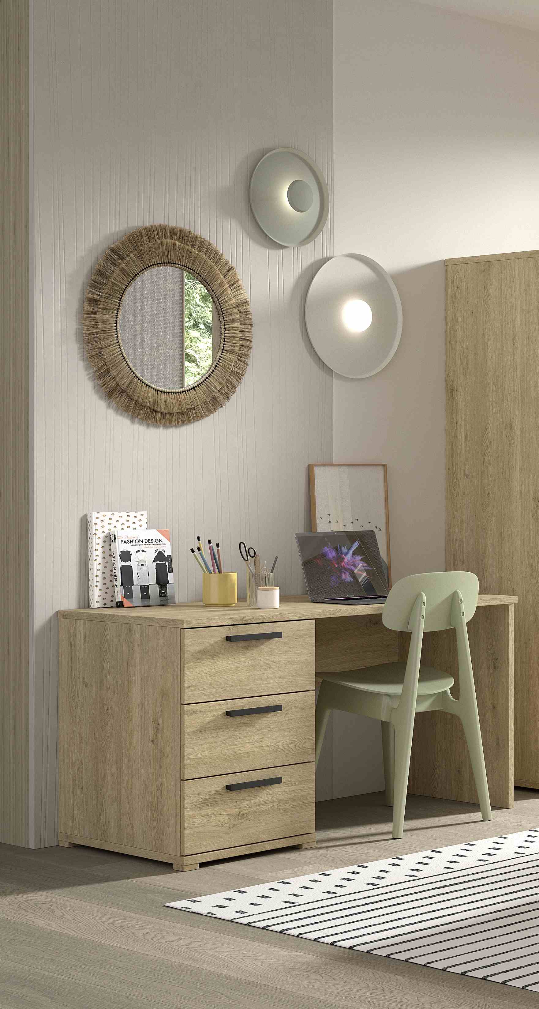 SAM Schreibtisch 140 x 65 cm, mit 2 Schubladen, Ausf. Eiche Melamin Dekor - Bild 1