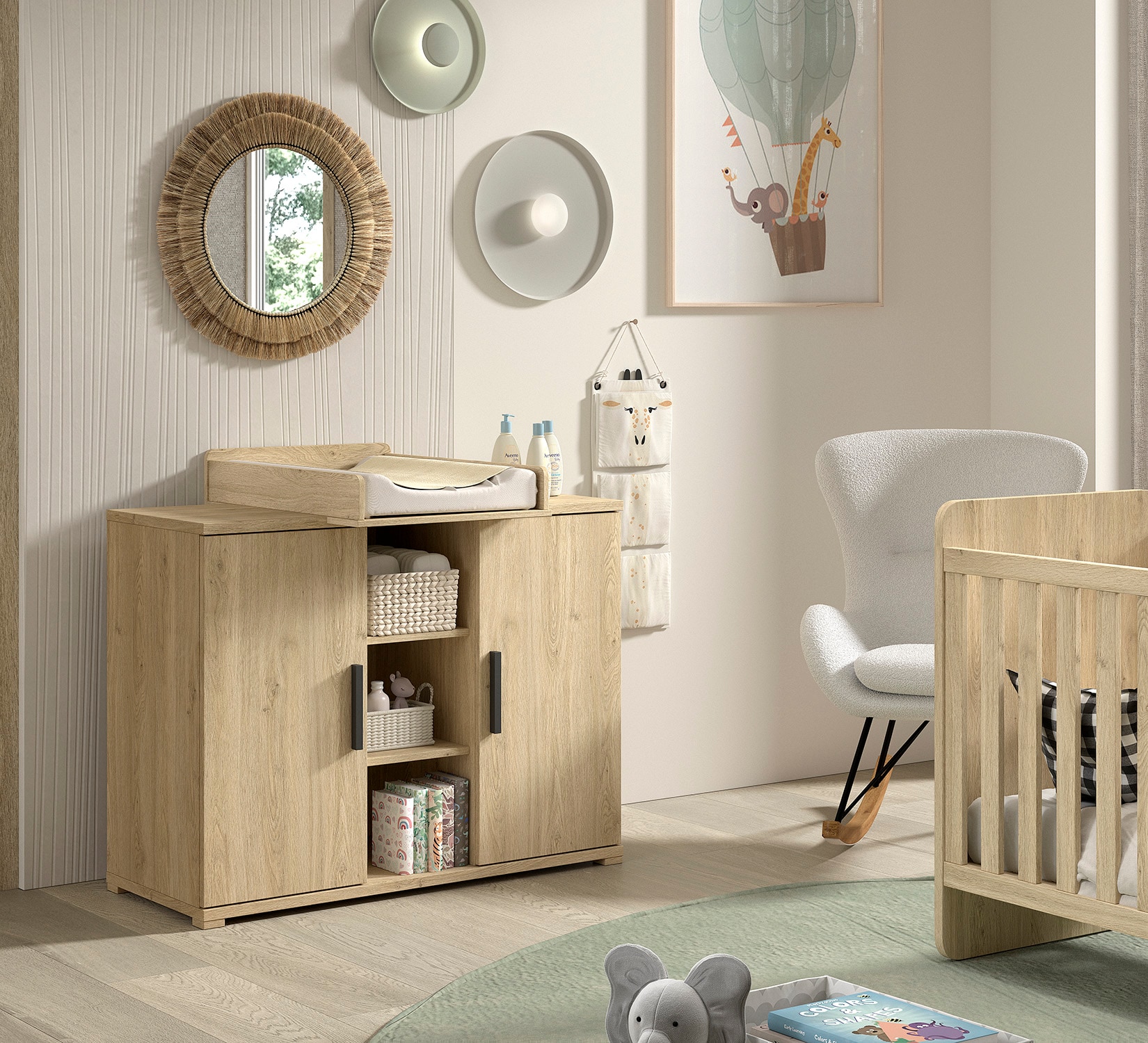 SAM Wickelkommode 2-trg. mit Regal ink. Wickelaufsatz, Ausf. Eiche Melamin Dekor - Bild 1