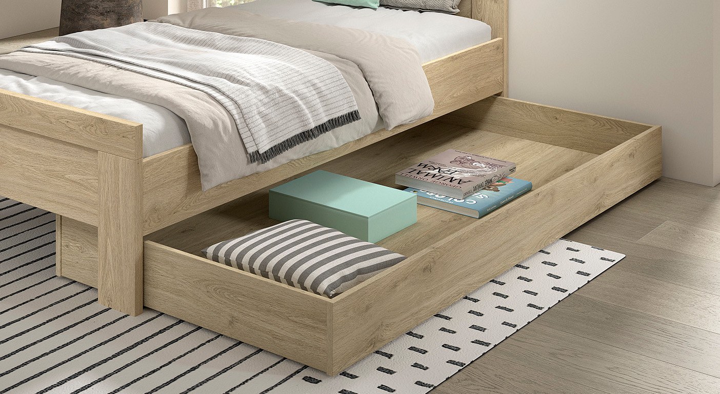 SAM Bettschublade auf Rollen 90x190 cm, Ausf. Eiche Melamin Dekor - Bild 1