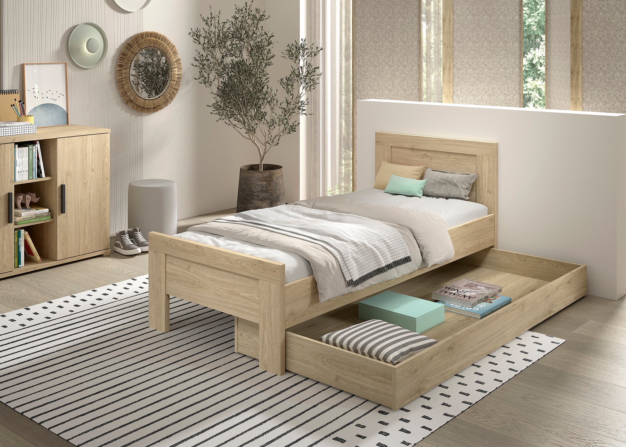 SAM Artikel-Set 2-tlg. best aus, Einzelbett, Bettschublade, Ausf. Eiche Melamin Dekor - Bild 1