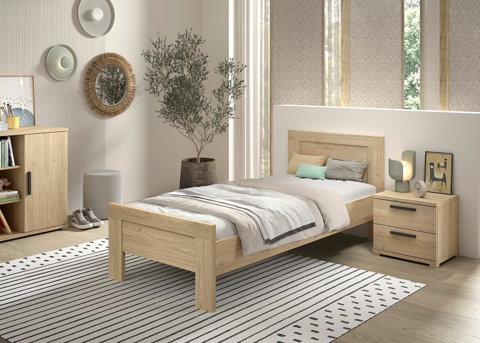 SAM Artikel-Set 2-tlg. best aus, Einzelbett, Nachtkonsole, Ausf. Eiche Melamin Dekor