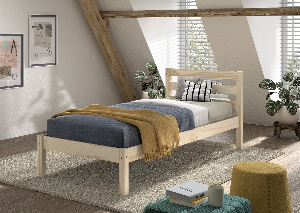 Einzelbett Pino mit Liegefl&auml;che 90x200 cm- Natur lackiert - Bild 1