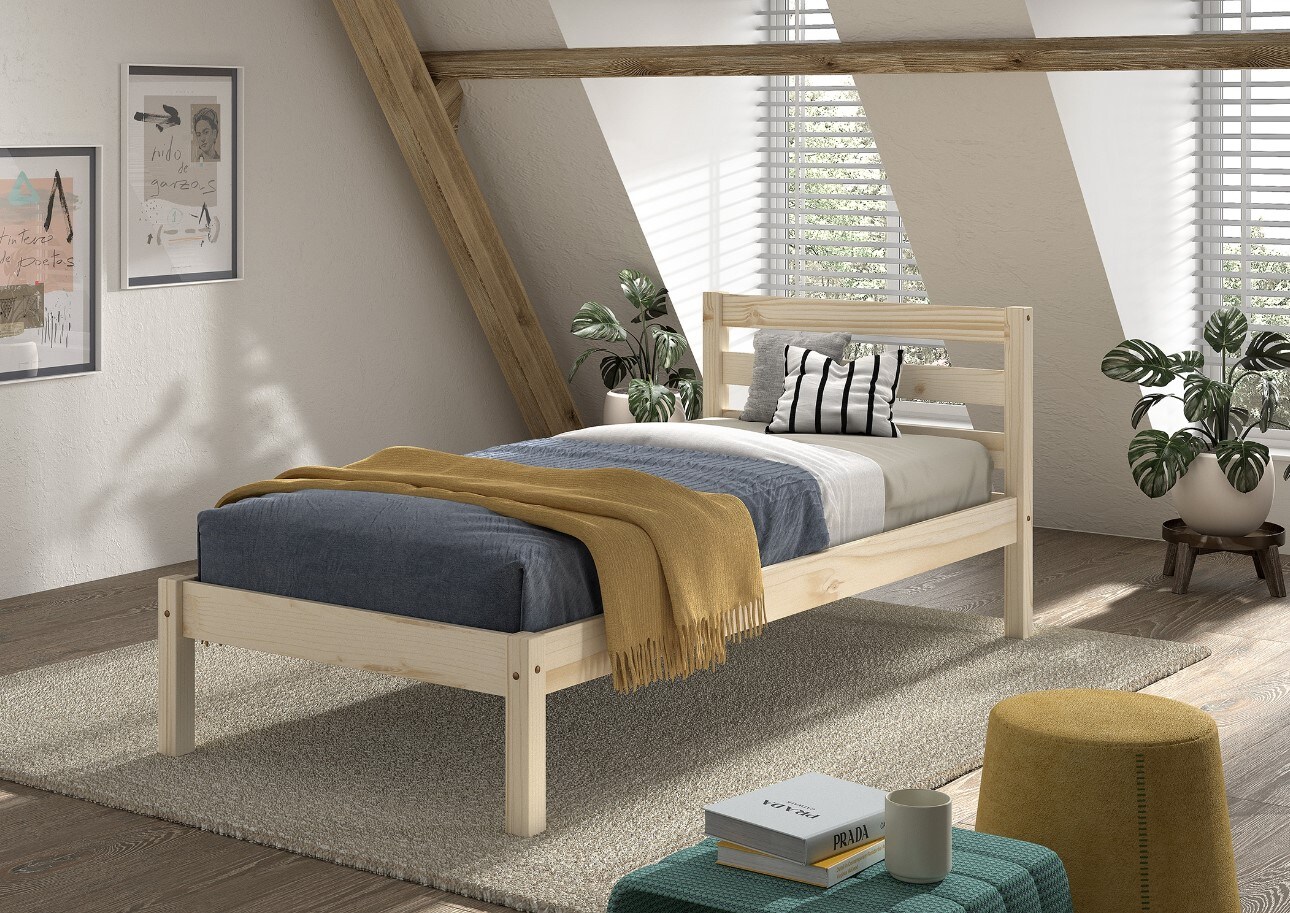 Einzelbett Pino 90x200 cm, mit Lattenrost, natur lackiert