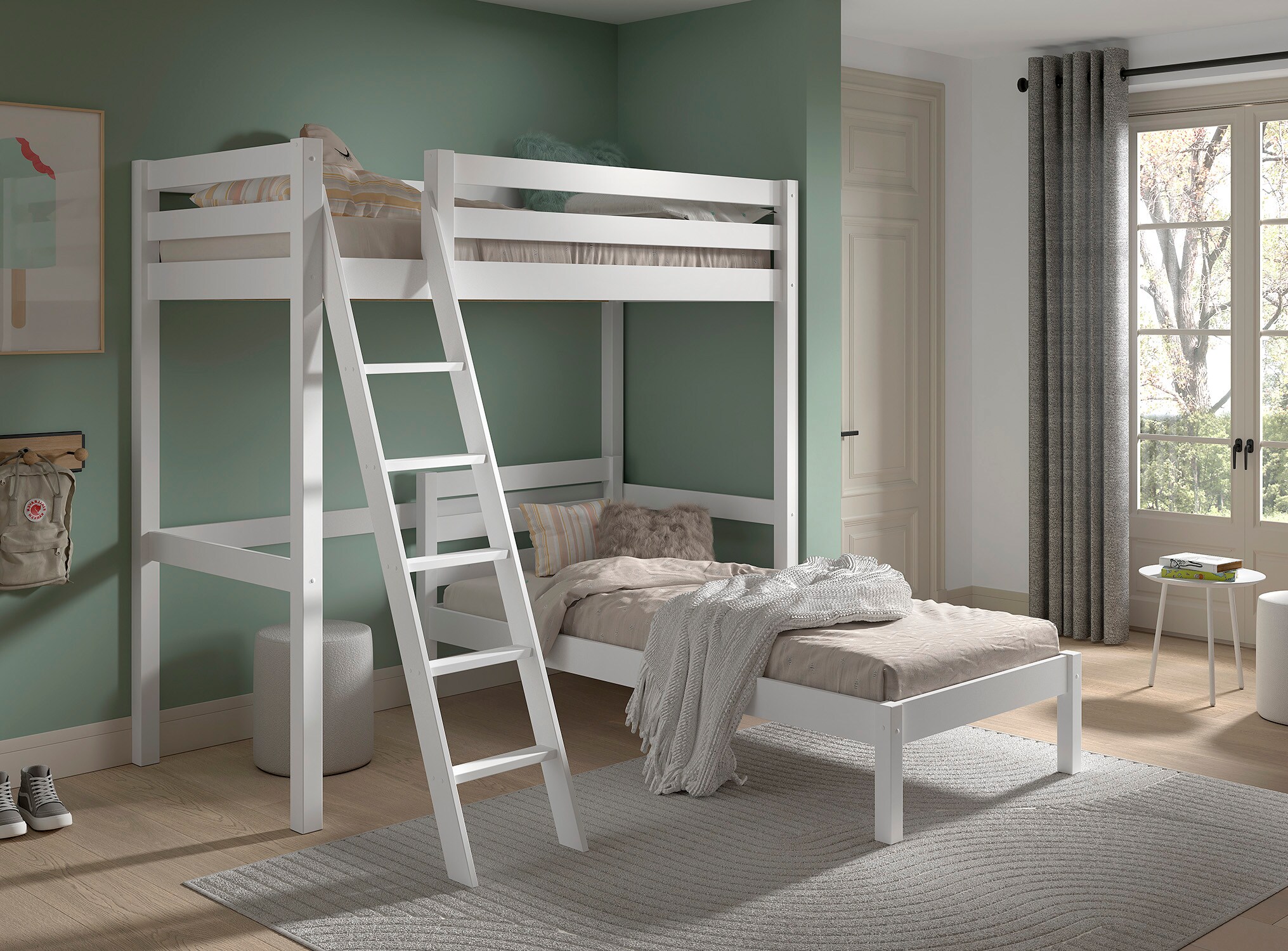 Winkelhochbett Pino2 Liegefl&auml;chen 90x200 cm, inkl. Lattenrost, wei&szlig; lackiert - Bild 1