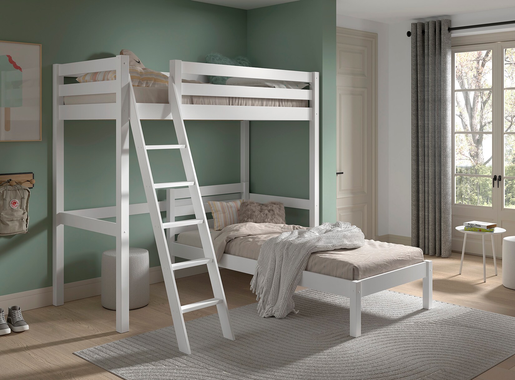 Winkelhochbett Pino2 Liegeflächen 90×200 cm, inkl. Lattenrost, weiß lackiert | 05420070246828